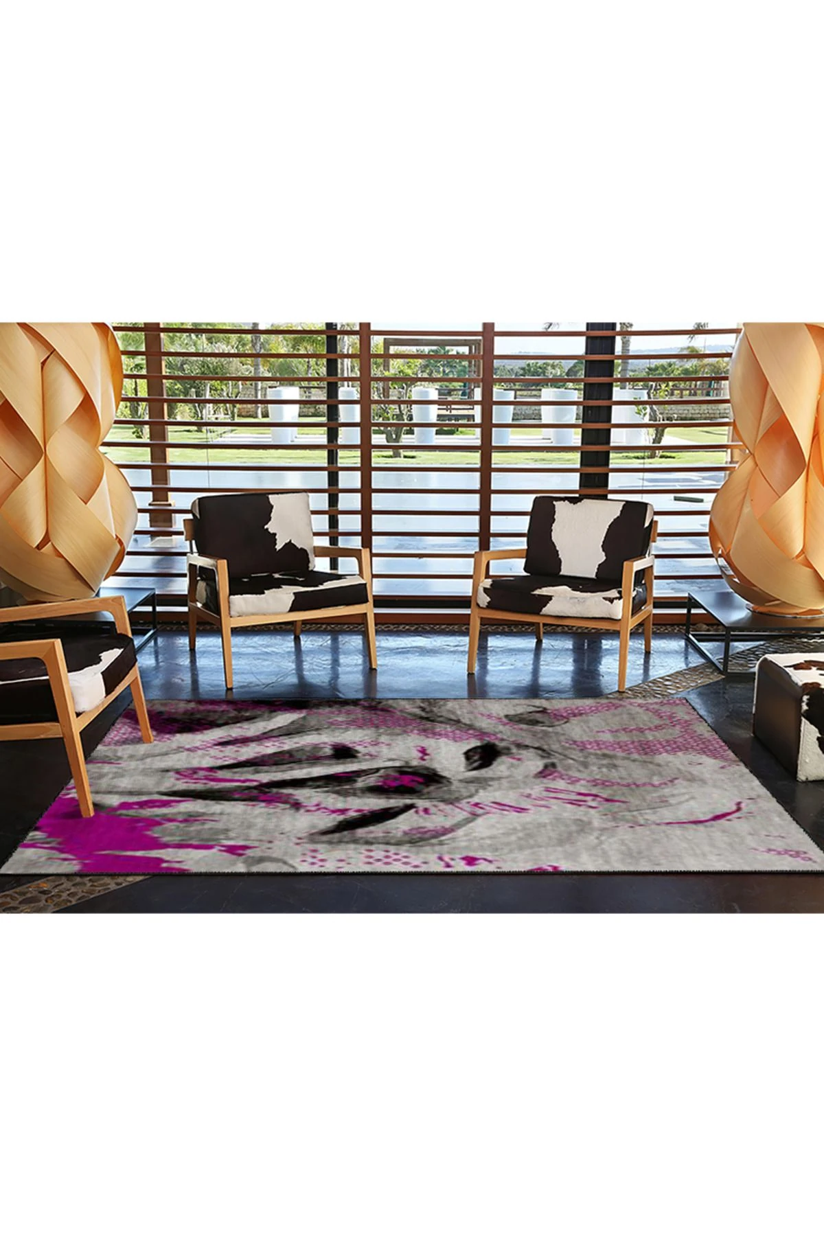 Pembe Yüz Desenli Modern Dekoratif Halı 4499