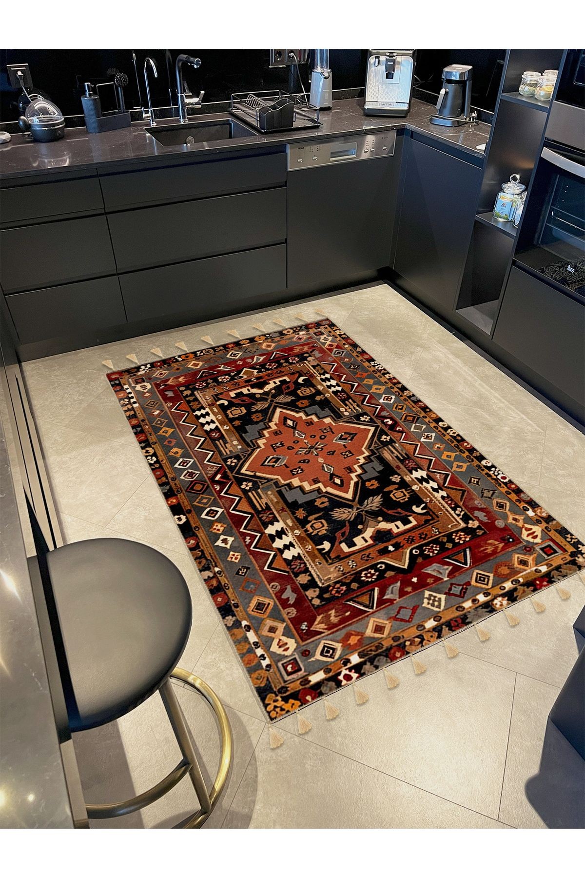 Royal Antik Desenli Püskül Detaylı Dokuma Taban Modern Dekoratif Halı royal47