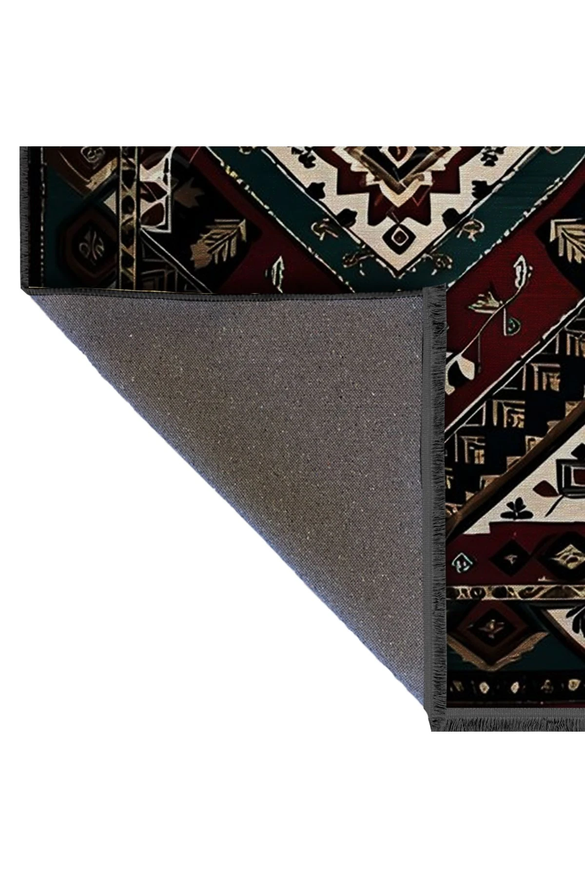 Bordo ve Siyah Renkli Antik Tasarım Serisi Bej Detaylı Desenli Vintage Dekoratif Halı antik24