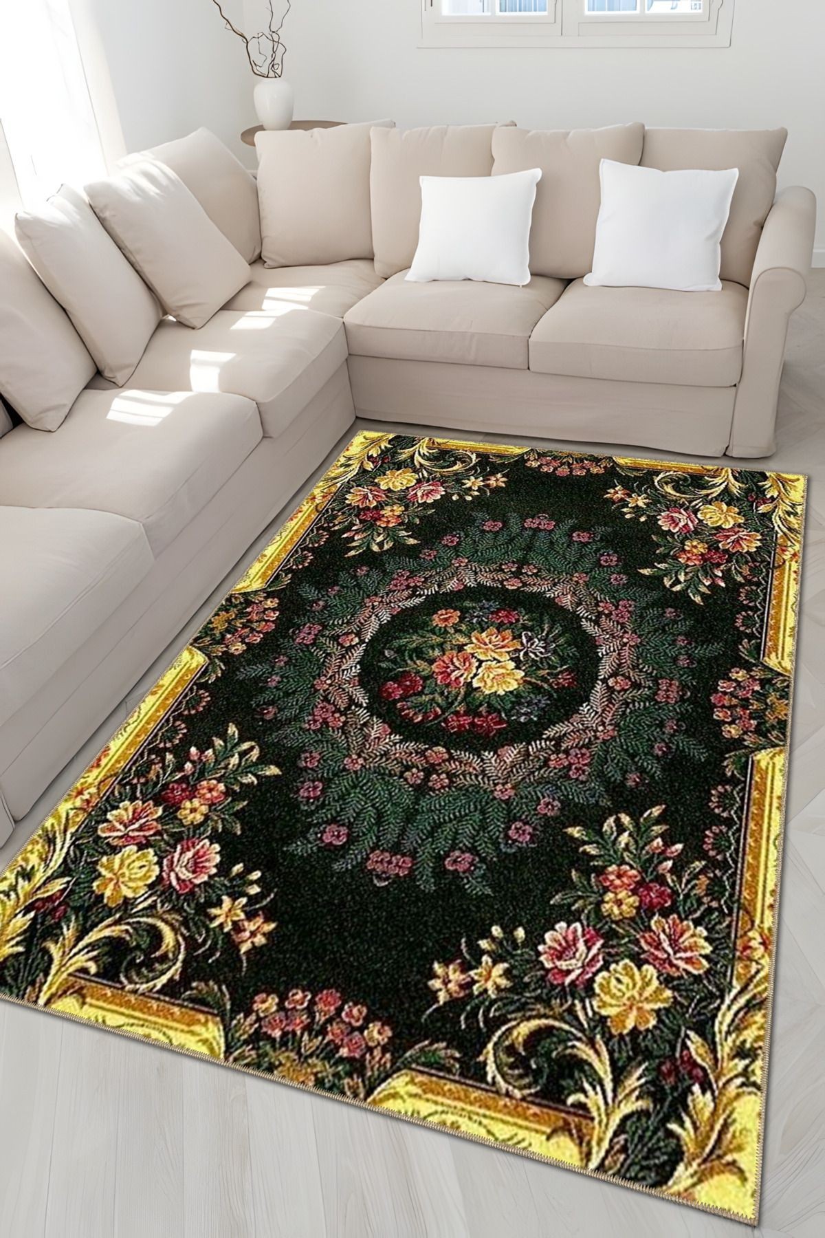 Floral Temalı Geleneksel Motif Çiçek Desenli Vintage Dekoratif Halı 4865