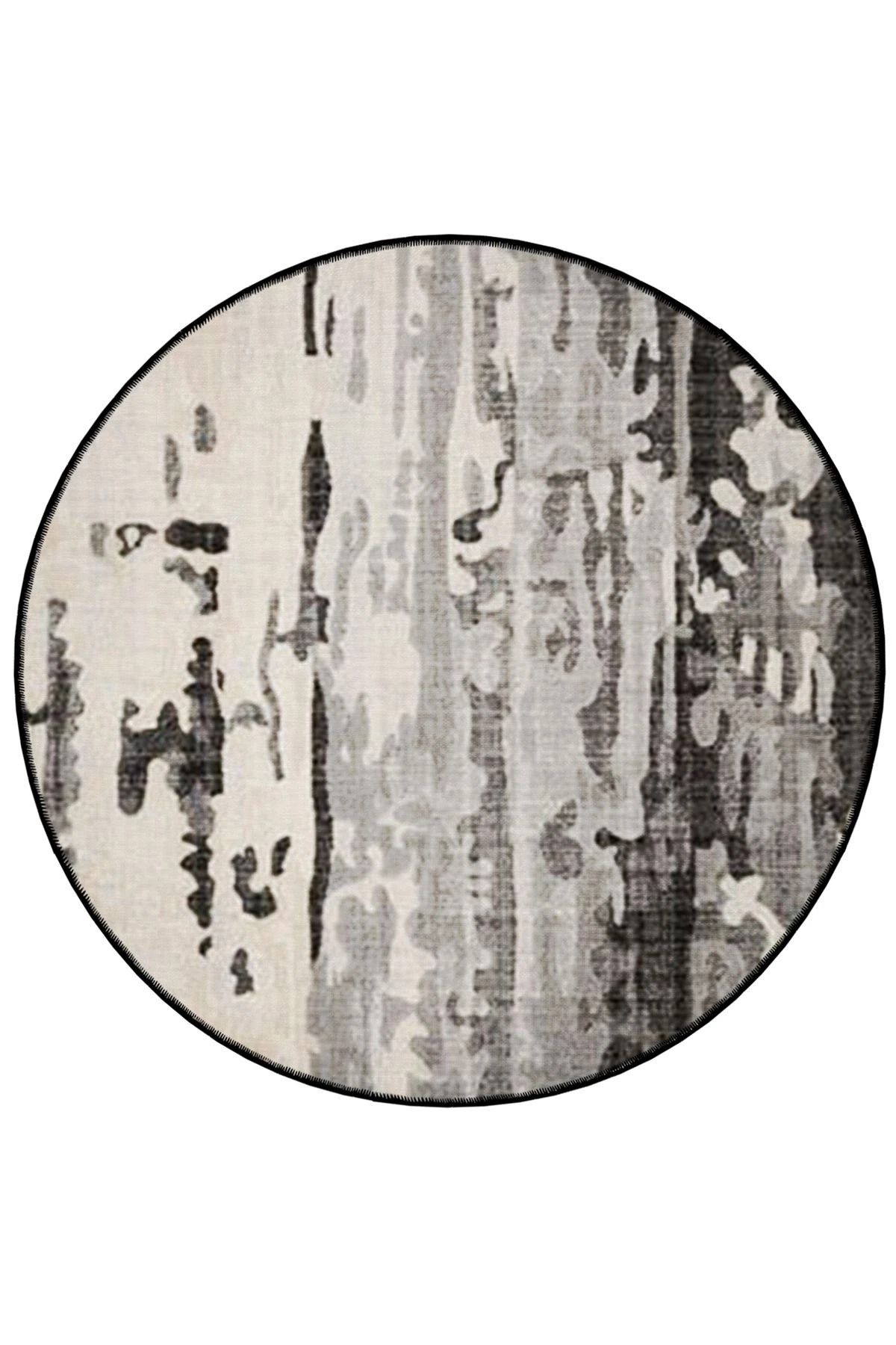 Mira Yuvarlak Siyah Beyaz Soyut Detaylı Dokuma Taban Modern Dekoratif Halı 5589