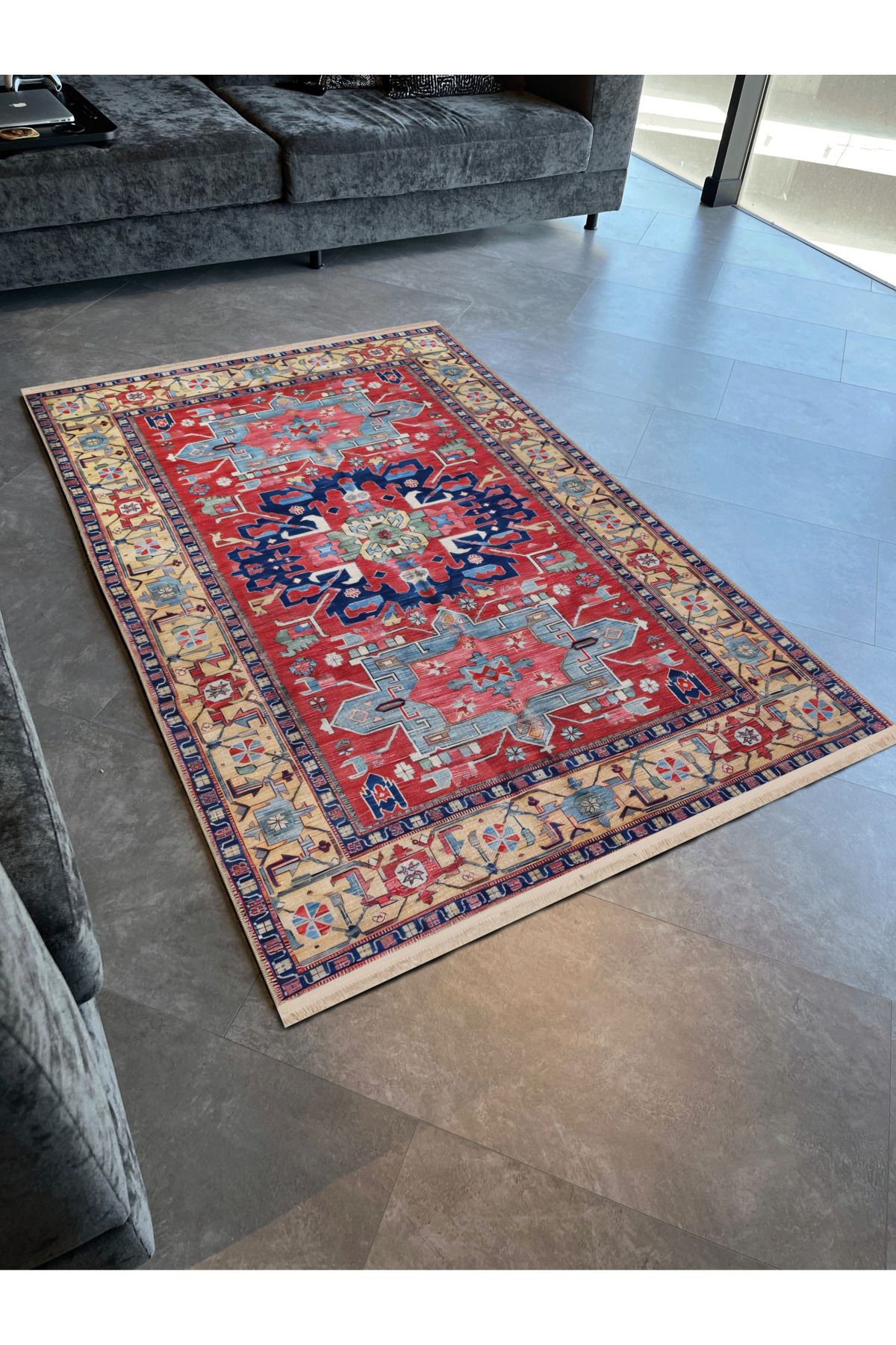 Çok Renkli Geleneksel Motif Etnik Desenli Vintage Dekoratif Halı 2419