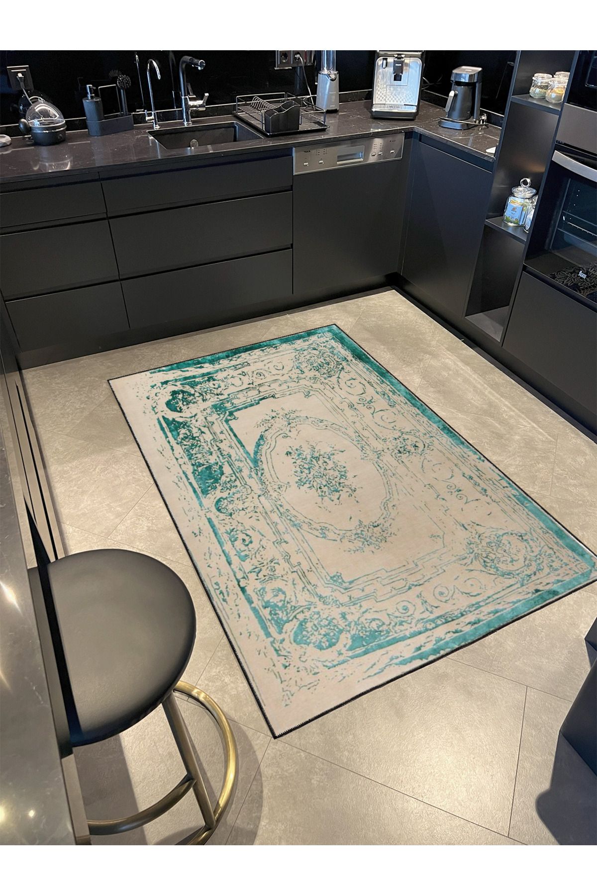 Krem Mavi Geleneksel Modern Desenli Dokuma Taban ve Dekoratif Yıkanabilir Halı miravip8650