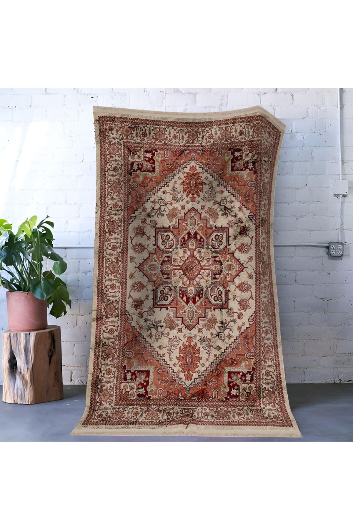 Mira Kırmızı Bej Temalı Geleneksel Motif Etnik Desenli Vintage Dekoratif Halı Mira 1583