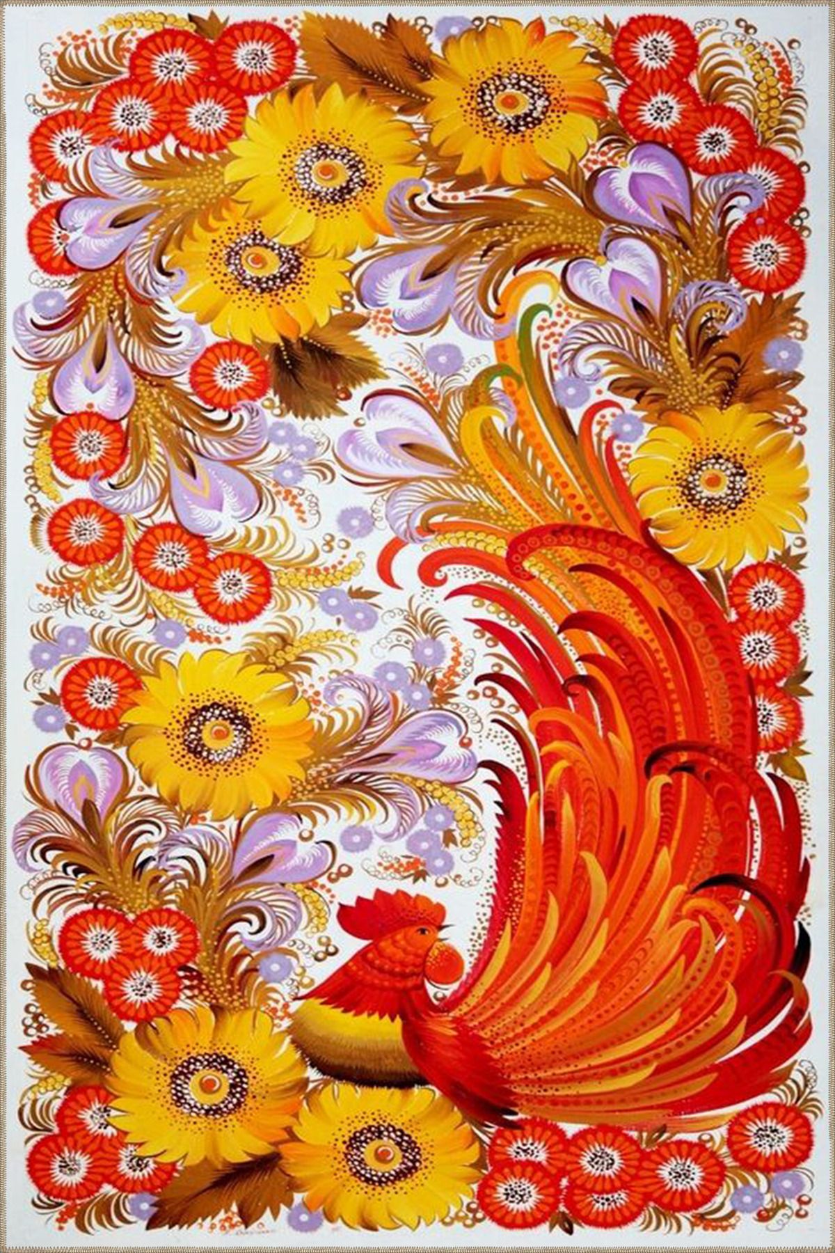 Turuncu Çiçekli Floral Modern Dekoratif Halı miravip152