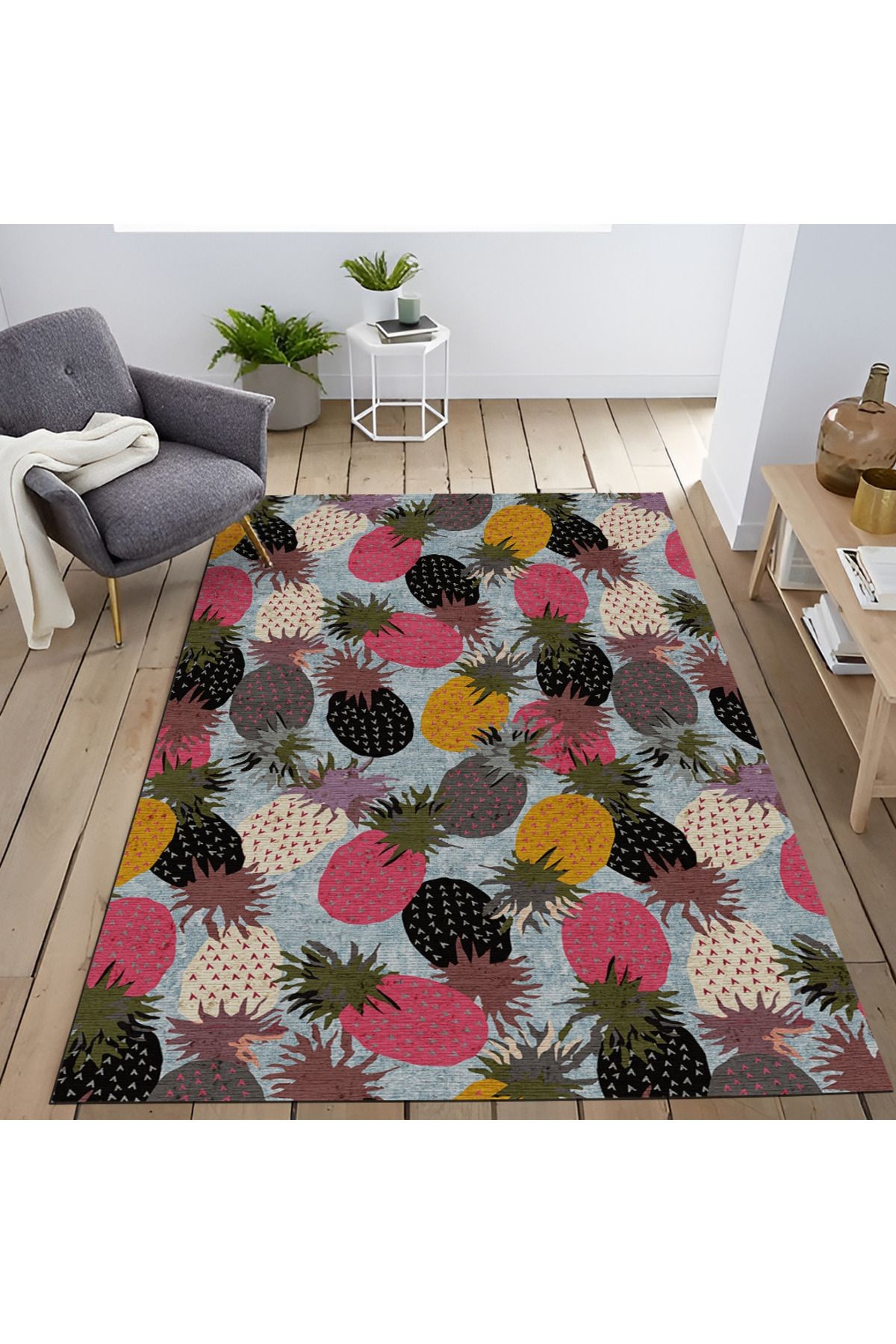 Mira Çok Renkli Ananas Desenli Modern Dekoratif Halı Mira 1564