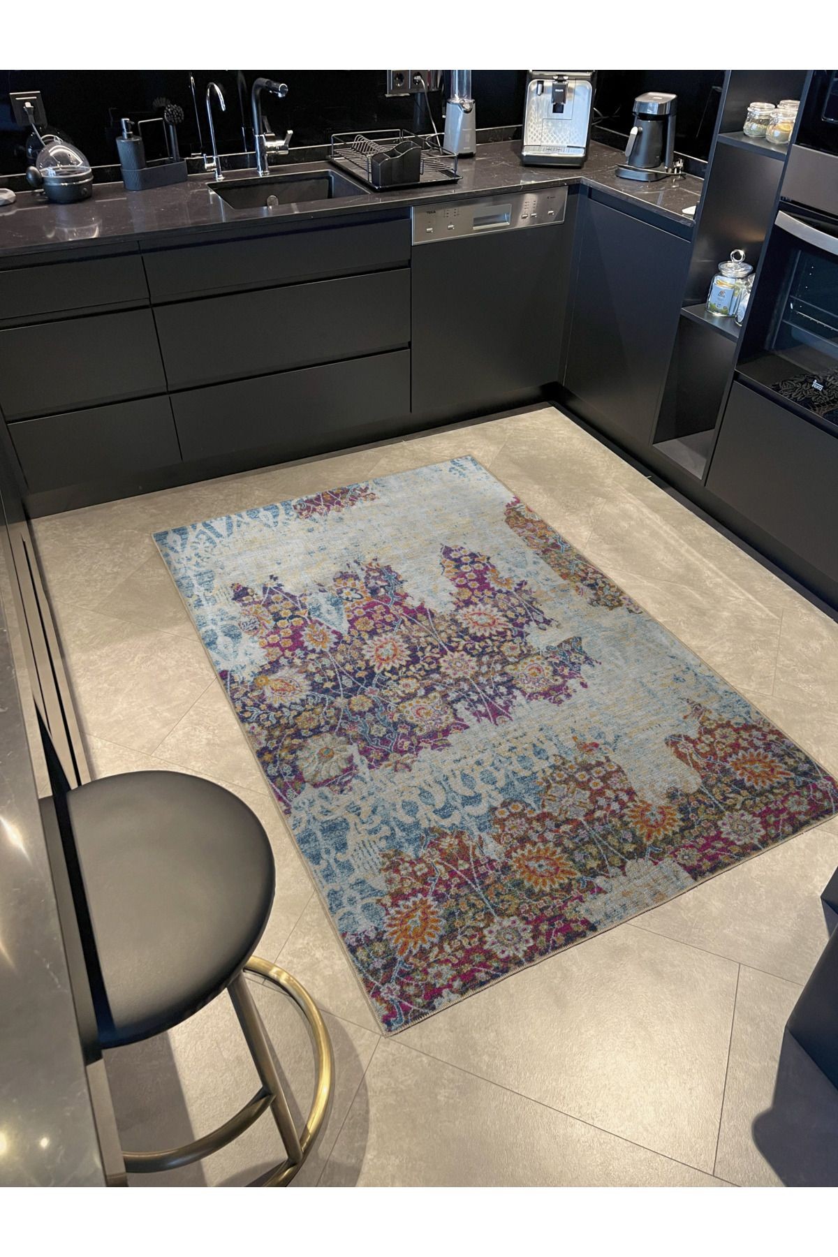 Çok Renkli Soyut Tasarım Çiçek Desenli Kreatif Modern Dekoratif Halı 2971