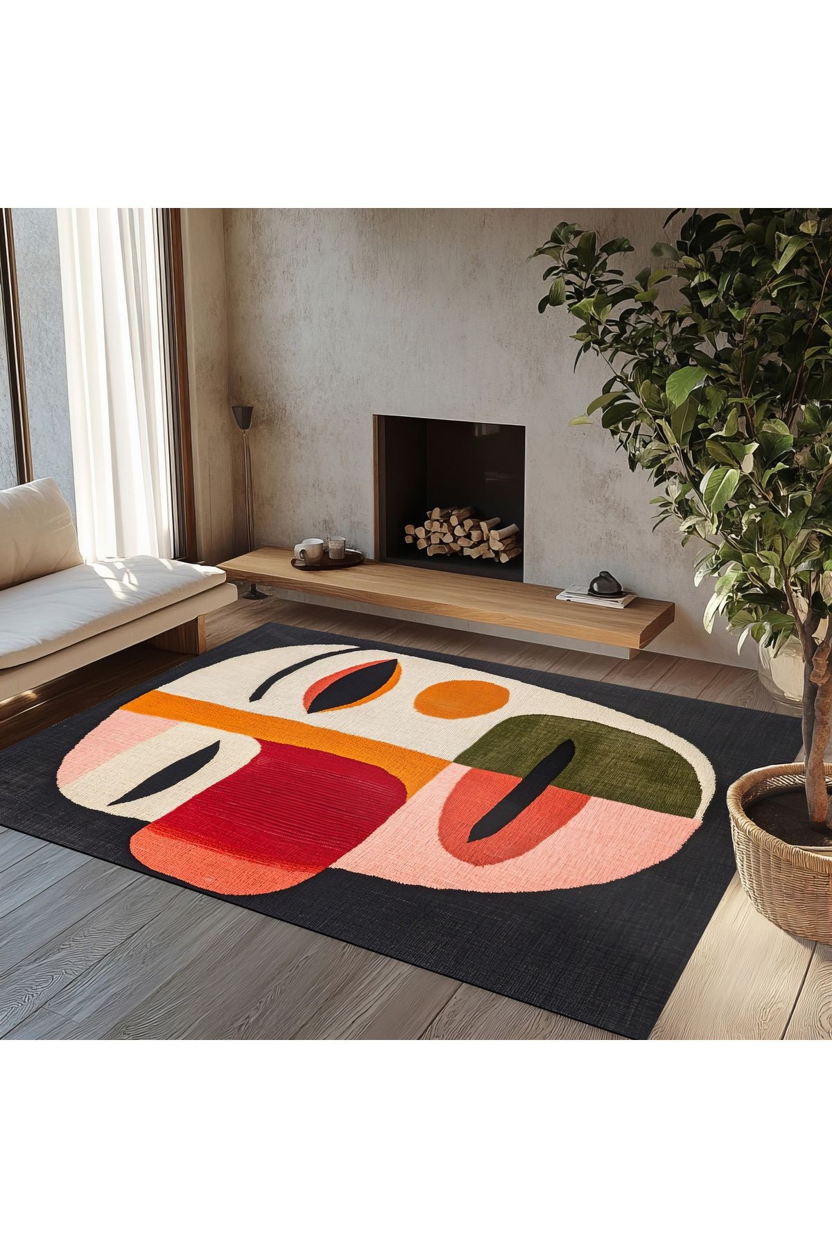 Nora Pi 020 Soyut  Renkli Desenli Pastel Renkli Dokuma Taban Dekoratif Salon Halısı
