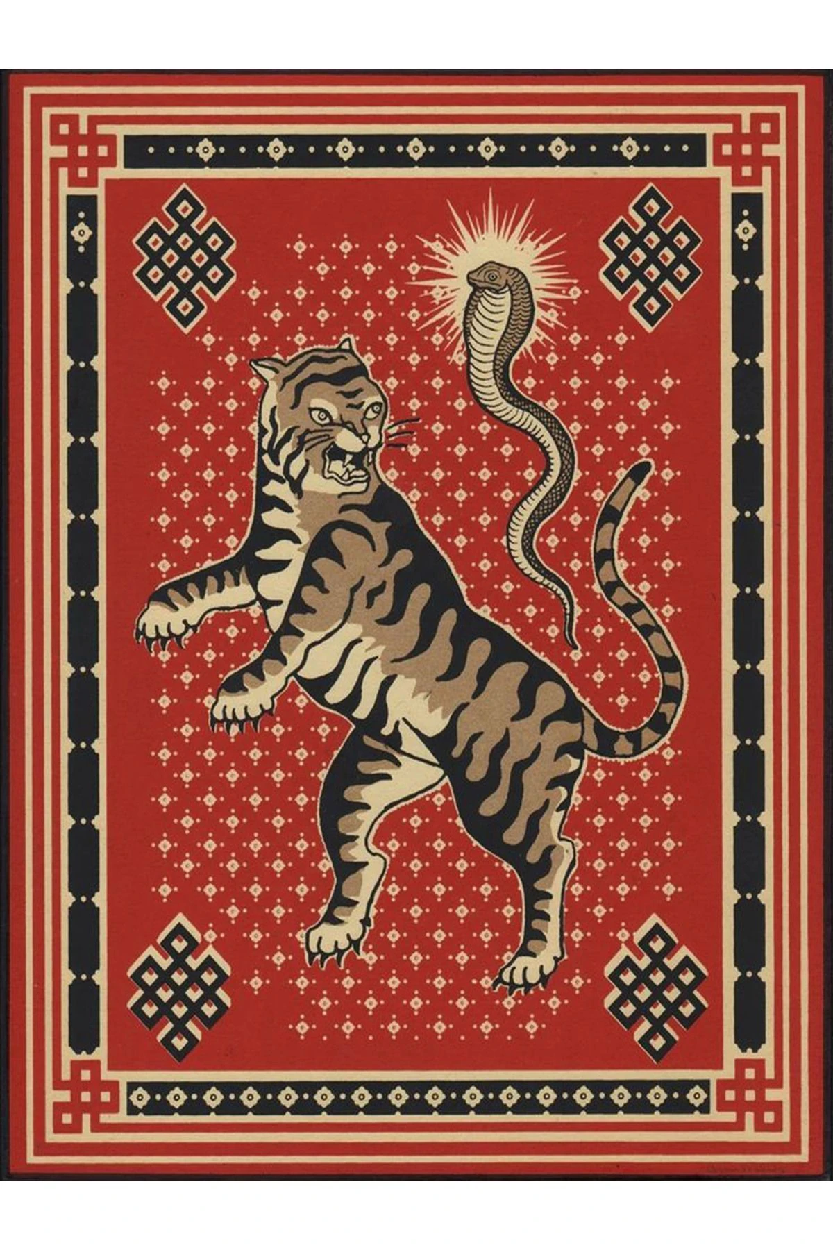 İnci Koleksiyonu Kırmızı TEma Etnik Kaplan Desenli Dokuma Taban Vintage Dekoratif Halı inci30