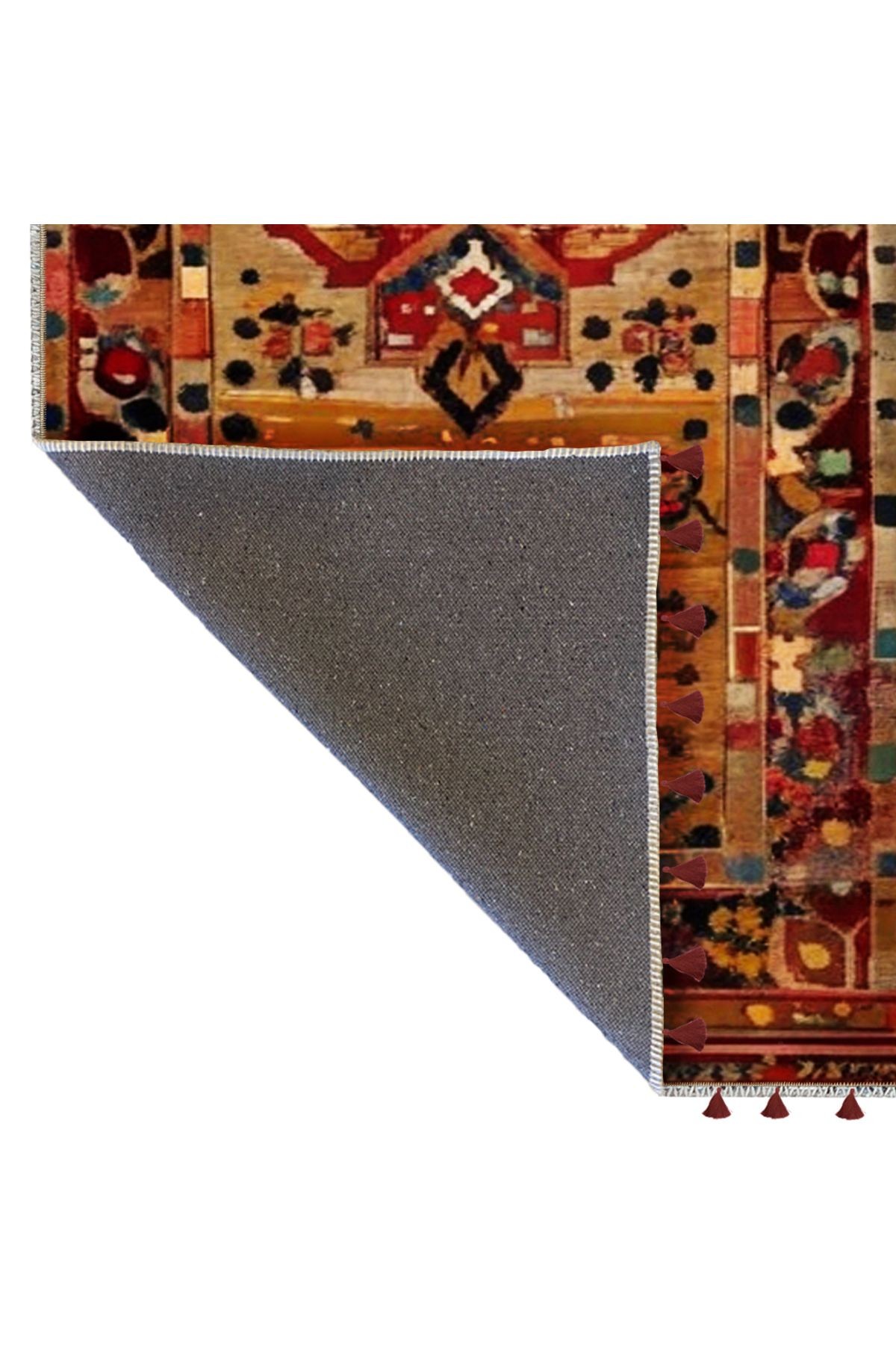 Royal Karma Şekiller Motifli Desenli Püskül Detaylı Dokuma Taban Dekoratif Halı royal31