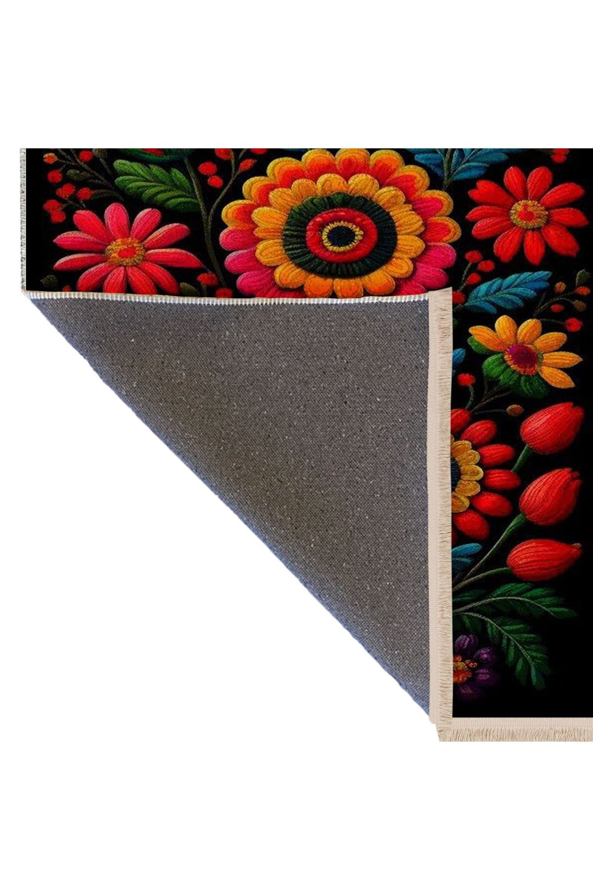 Kemal Koleksiyonu Çok Renkli Floral Çiçek Figürleri Desenli Dokuma Taban Modern Dekoratif Halı 11