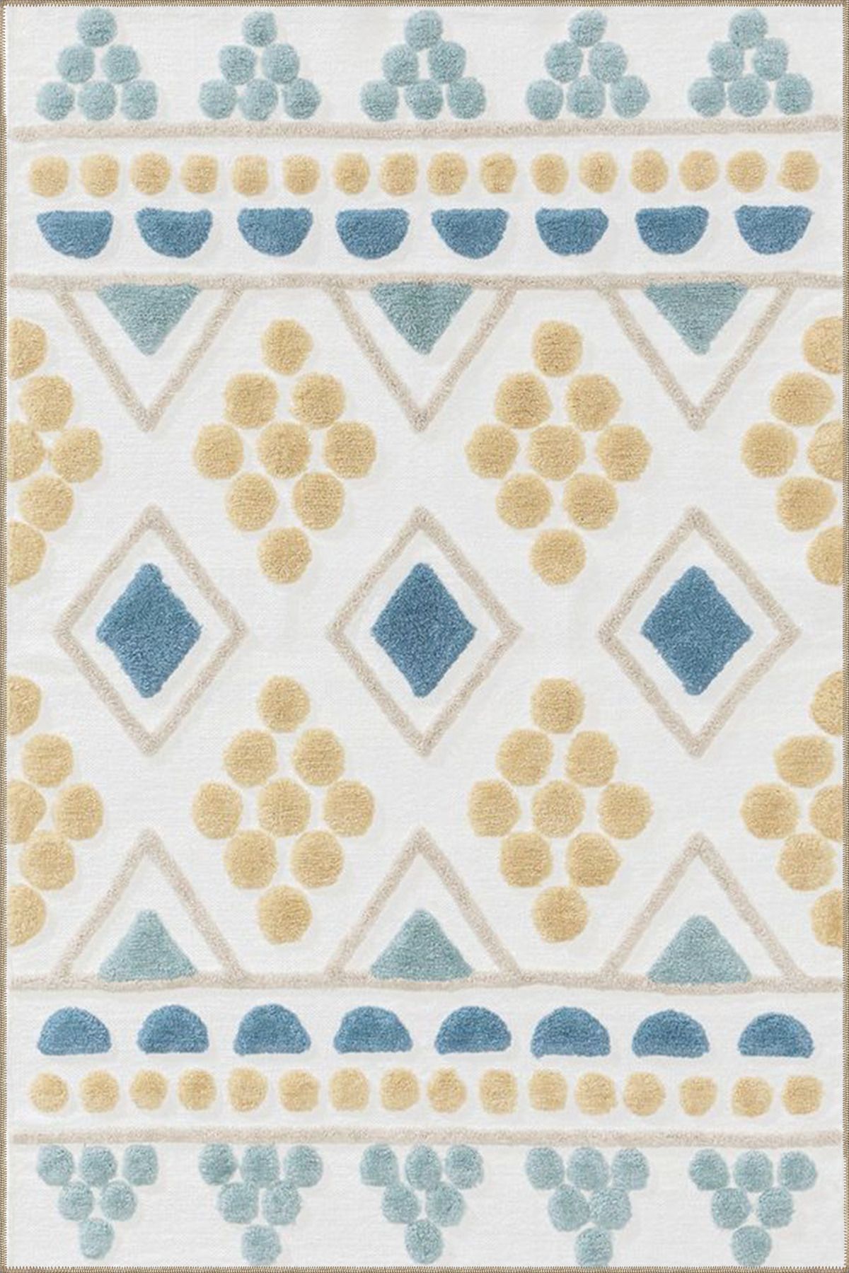 Krem Geometrik Dokuma Taban ve Dekoratif Yıkanabilir Halı miravip8503