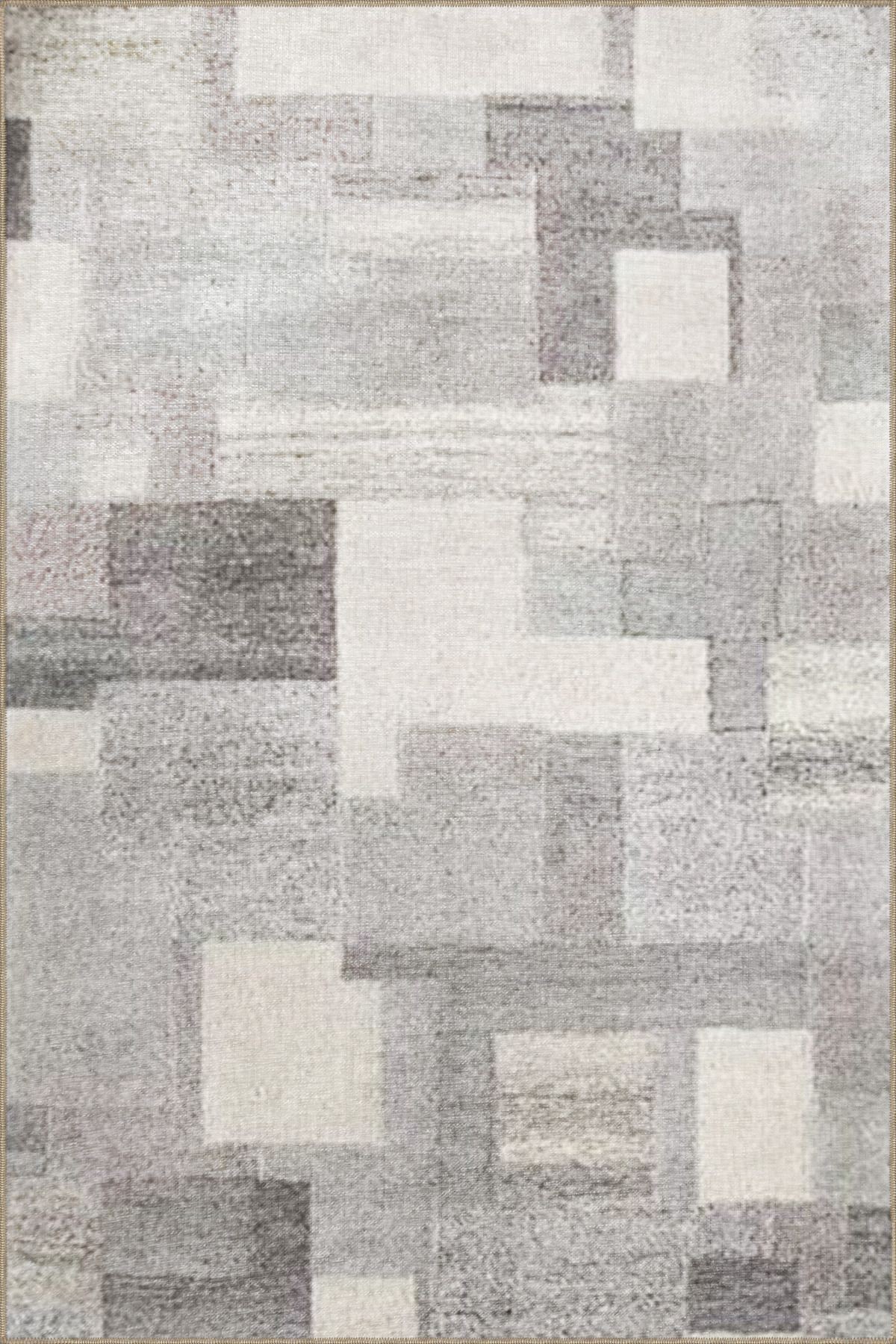 Gri Bej Temalı Soyut Abstract Desenli Kreatif Modern Dekoratif Halı 3171