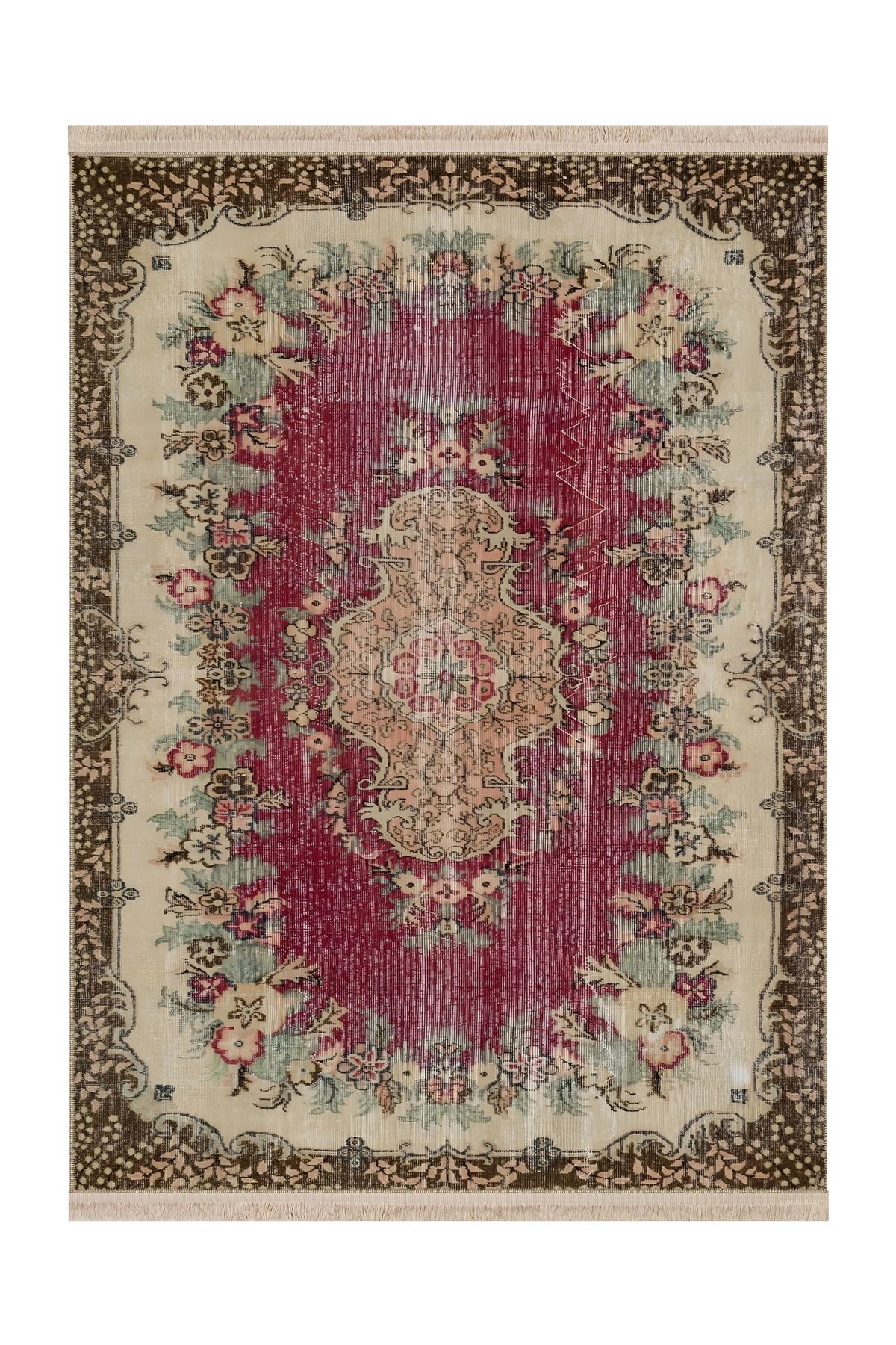 Memlük Koleksiyonu Mor Bej Tema Etnik Motifli Vintage Desenli Dokuma Taban Dekoratif Halı memlük03