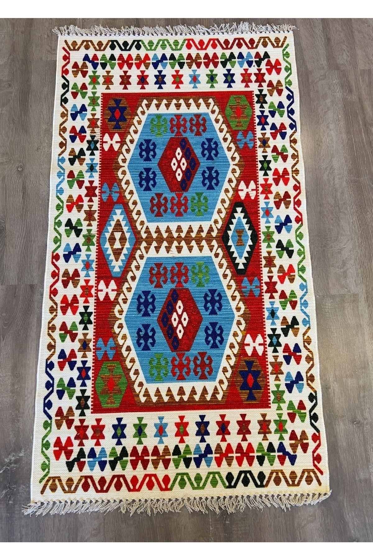 Cotton 553 Etnik Desenli Otantik Canlı Çok Renkli Kilim