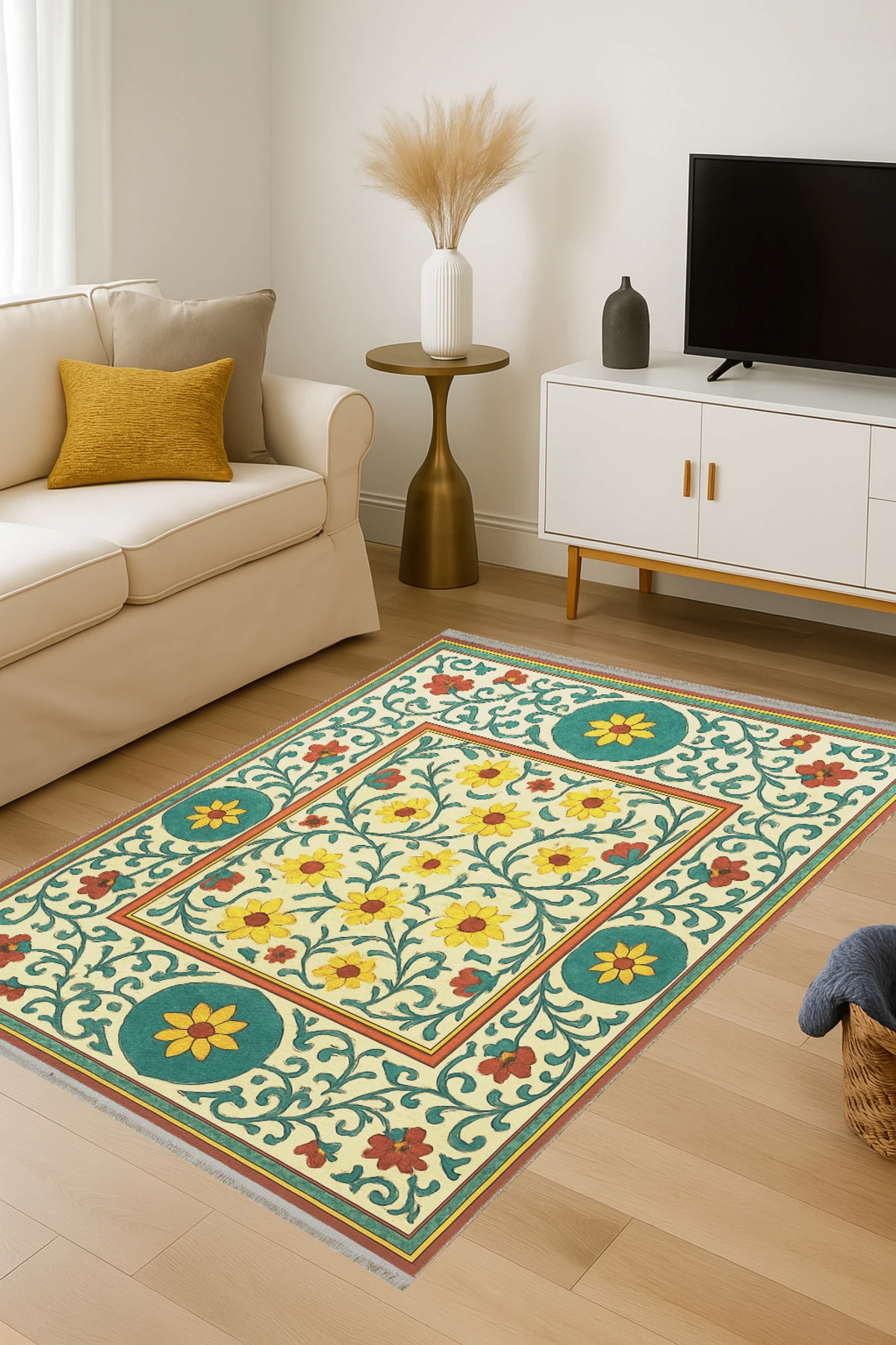 MOSSO Çok Renkli Geleneksel Temalı Desen Dokuma Taban Modern Dekoratif Halı mosso297