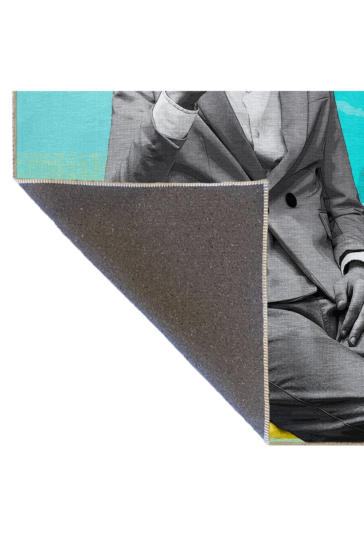 Turkuaz Gri Temalı İnsan Figürü Desenli Modern Dekoratif Halı 3480