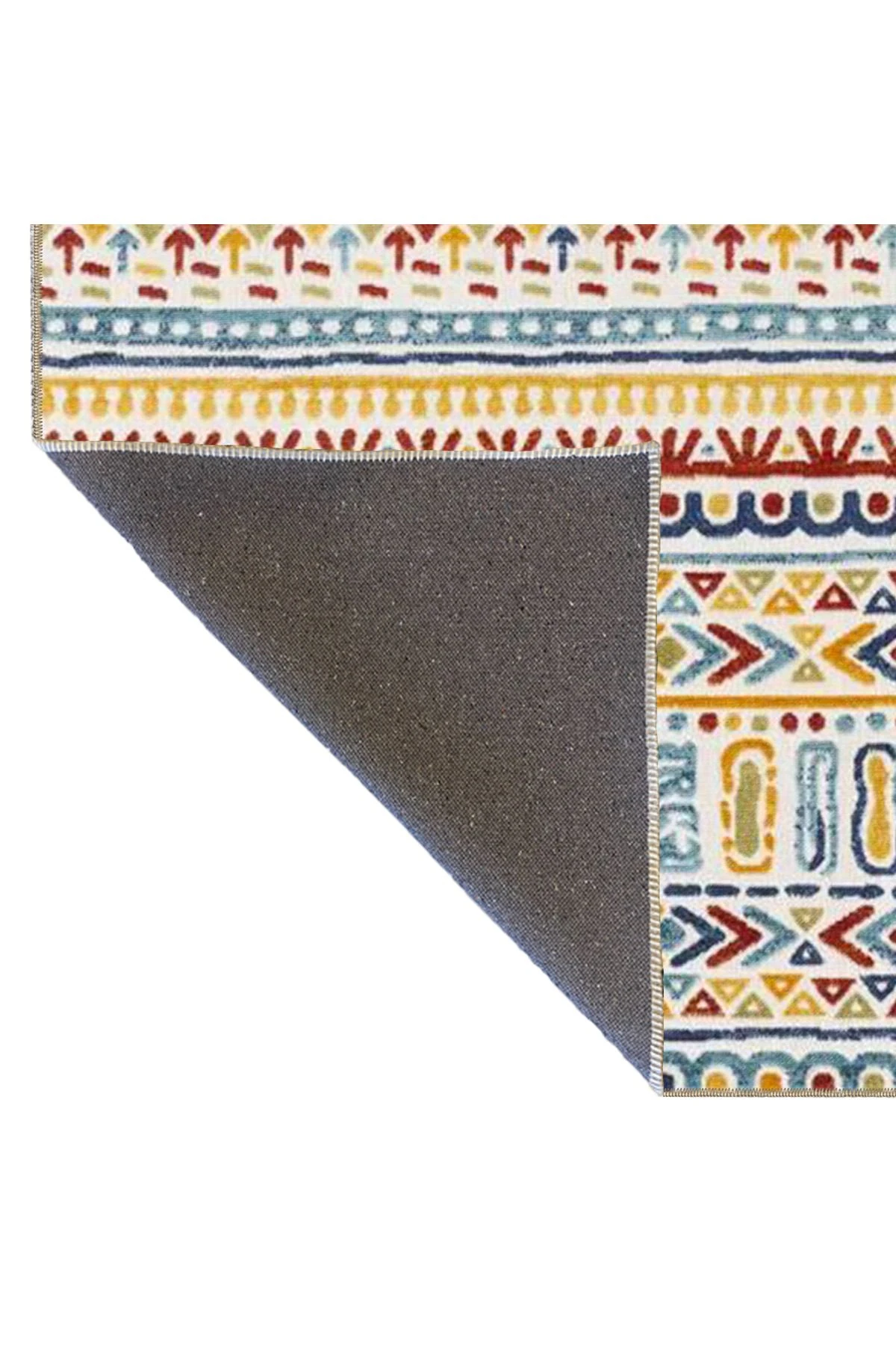 Üçgenli Kırmızı Kremli Geometrik Çizgili Desenli Dekoratif Yıkanabilir Halı miravip8411