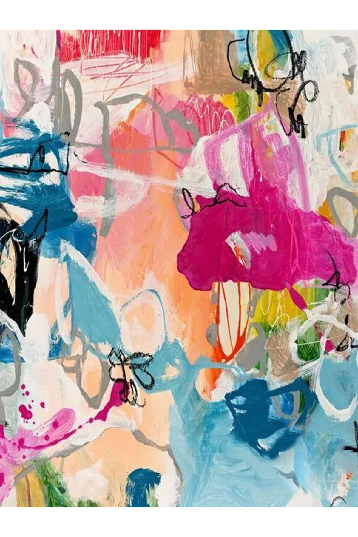 Özge Koleksiyonu Yağlı Boya Görünümlü Çok Renkli Soyut Desenli Dokuma Taban Dekoratif Halı özge22