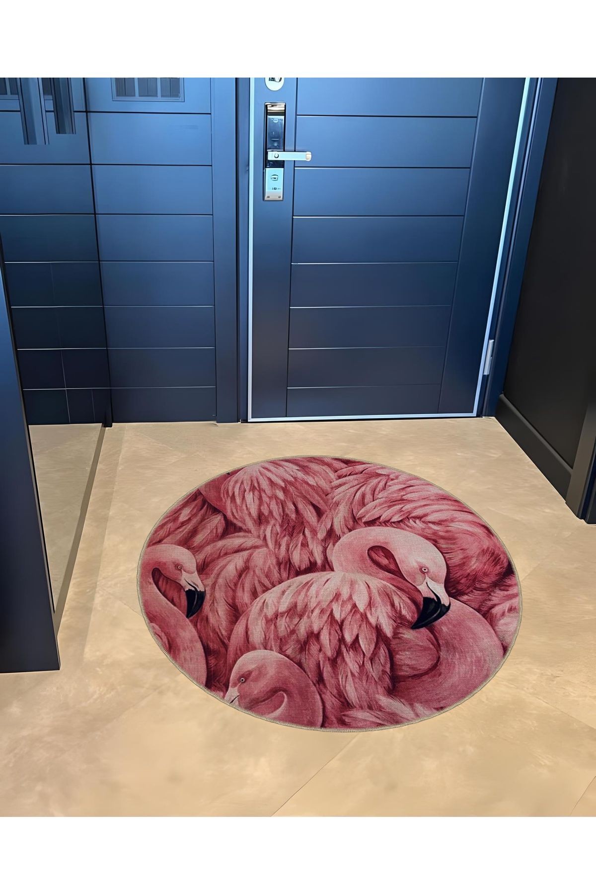 Animal Koleksiyonu Yuvarlak Flamingo Desenli Dokuma Taban Yıkanabilir Halı animal12