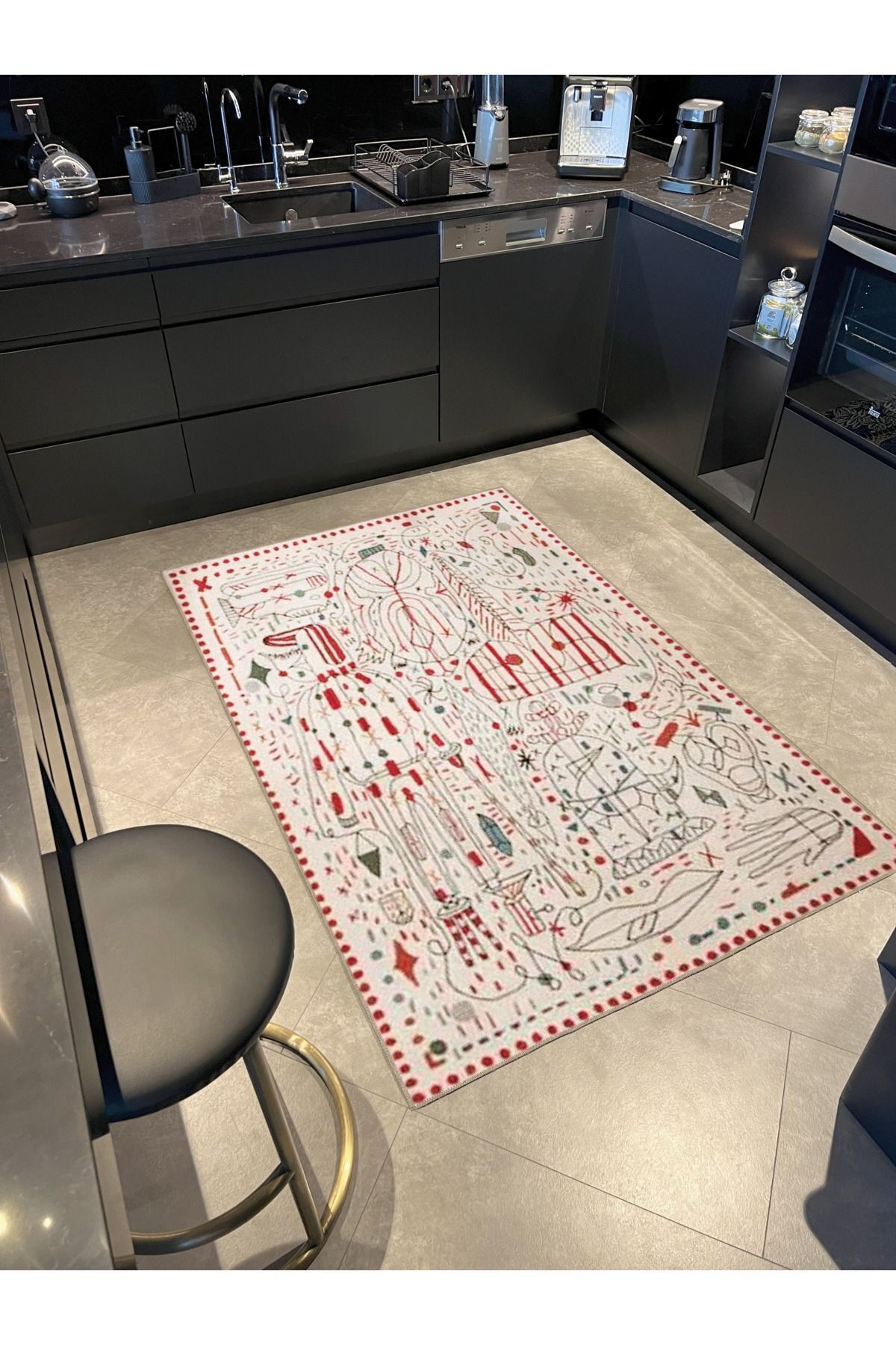 Çok Renkli Soyut Figür Desenli Modern Dekoratif Halı 3313