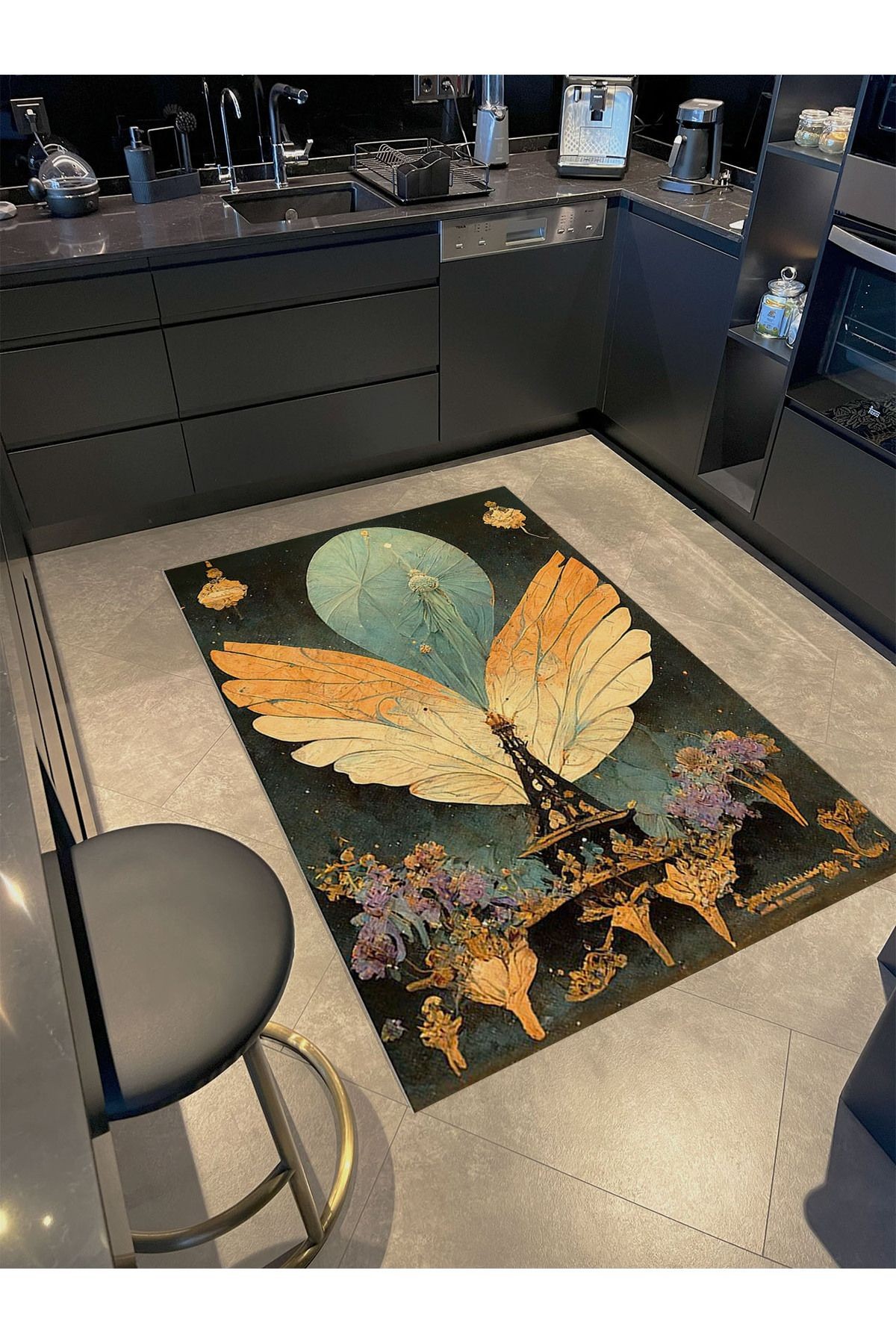 Kubilay Koleksiyonu Sürrealist Tasarım Kanat ve Çiçek Desenli Dokuma Taban Modern Dekoratif Halı 27