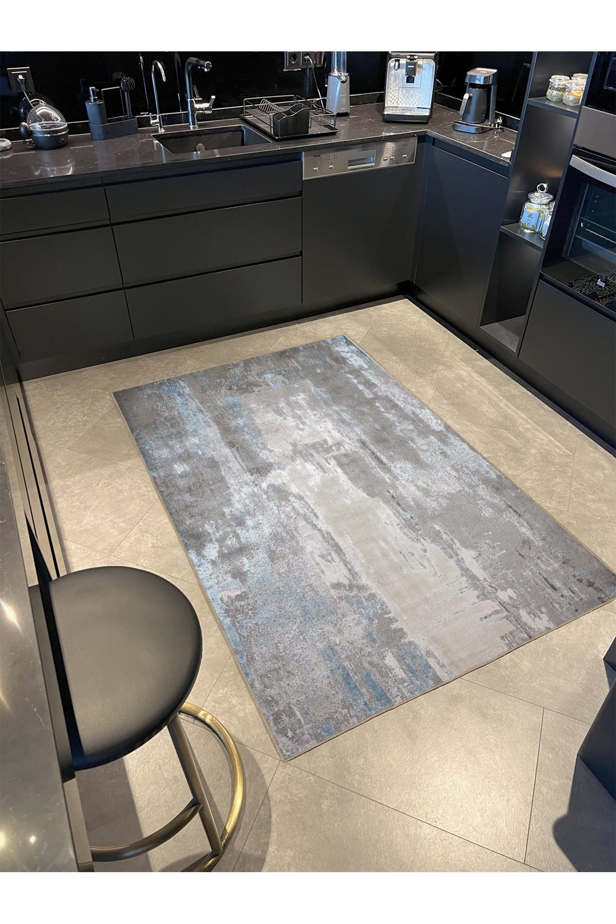 Gri Bej Temalı Abstract Soyut Desenli Kreatif Modern Dekoratif Halı 3921