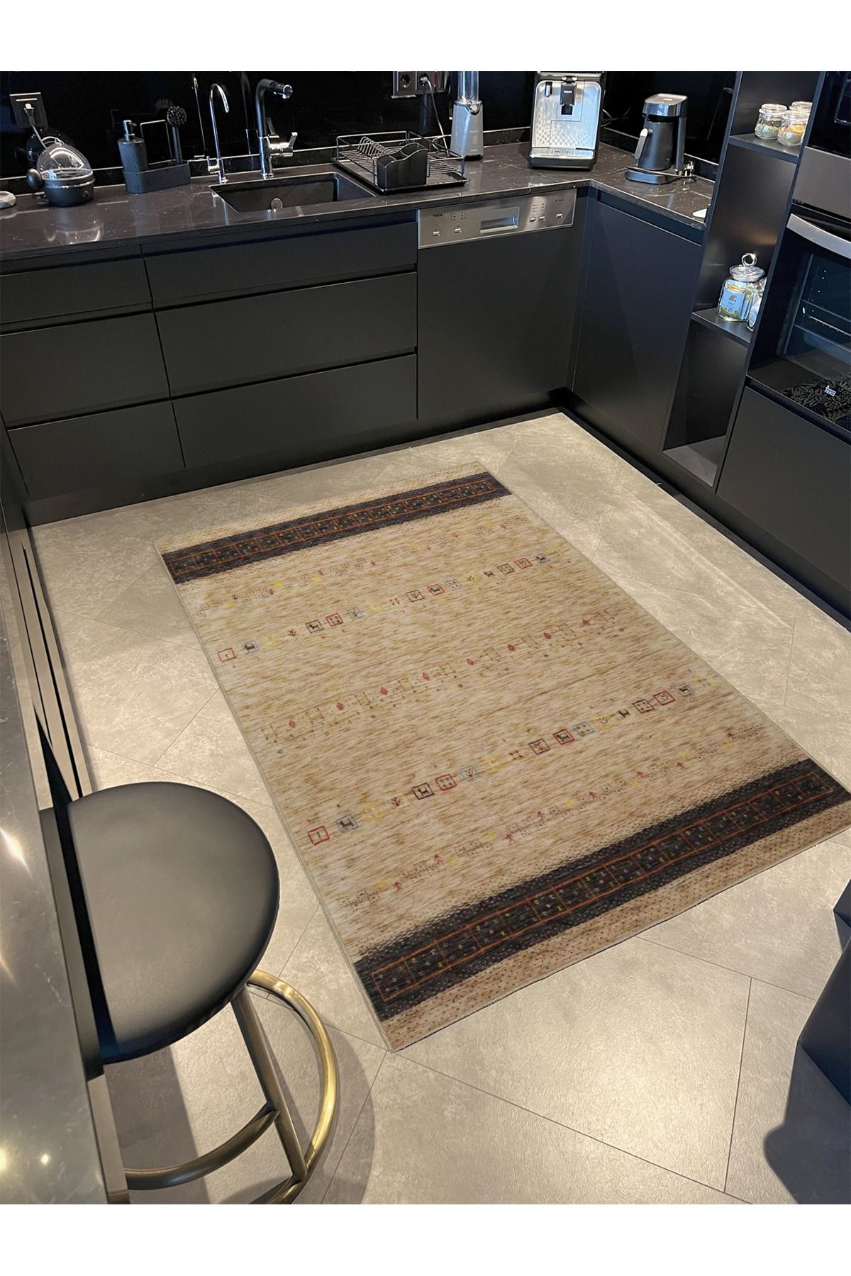 Hasır Renklerde Etnik Desenli Dekoratif Halı miravip876