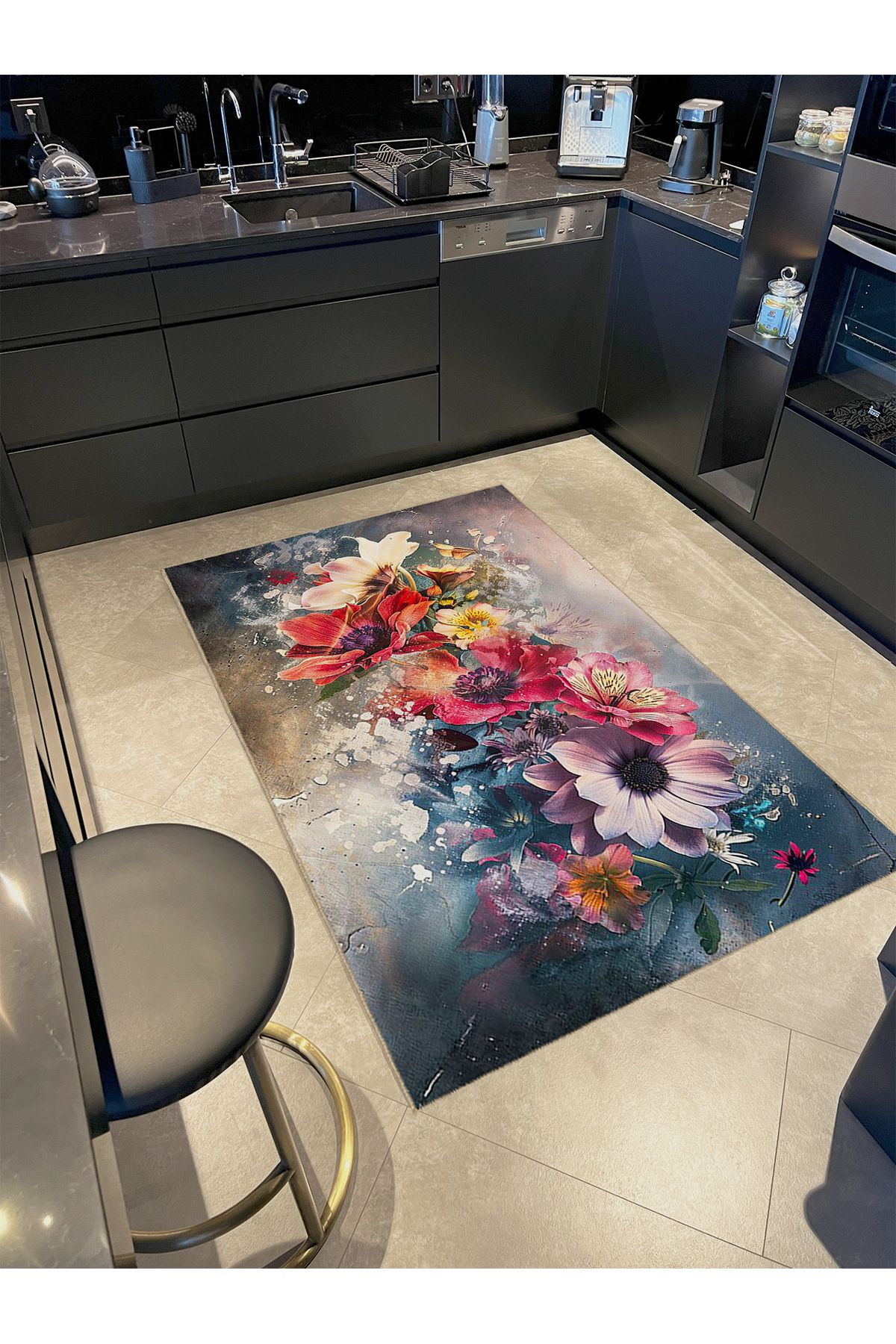 Güneş Koleksiyonu Renkli Çiçekler  Desenli Dokuma Taban Modern Dekoratif Halı güneş48