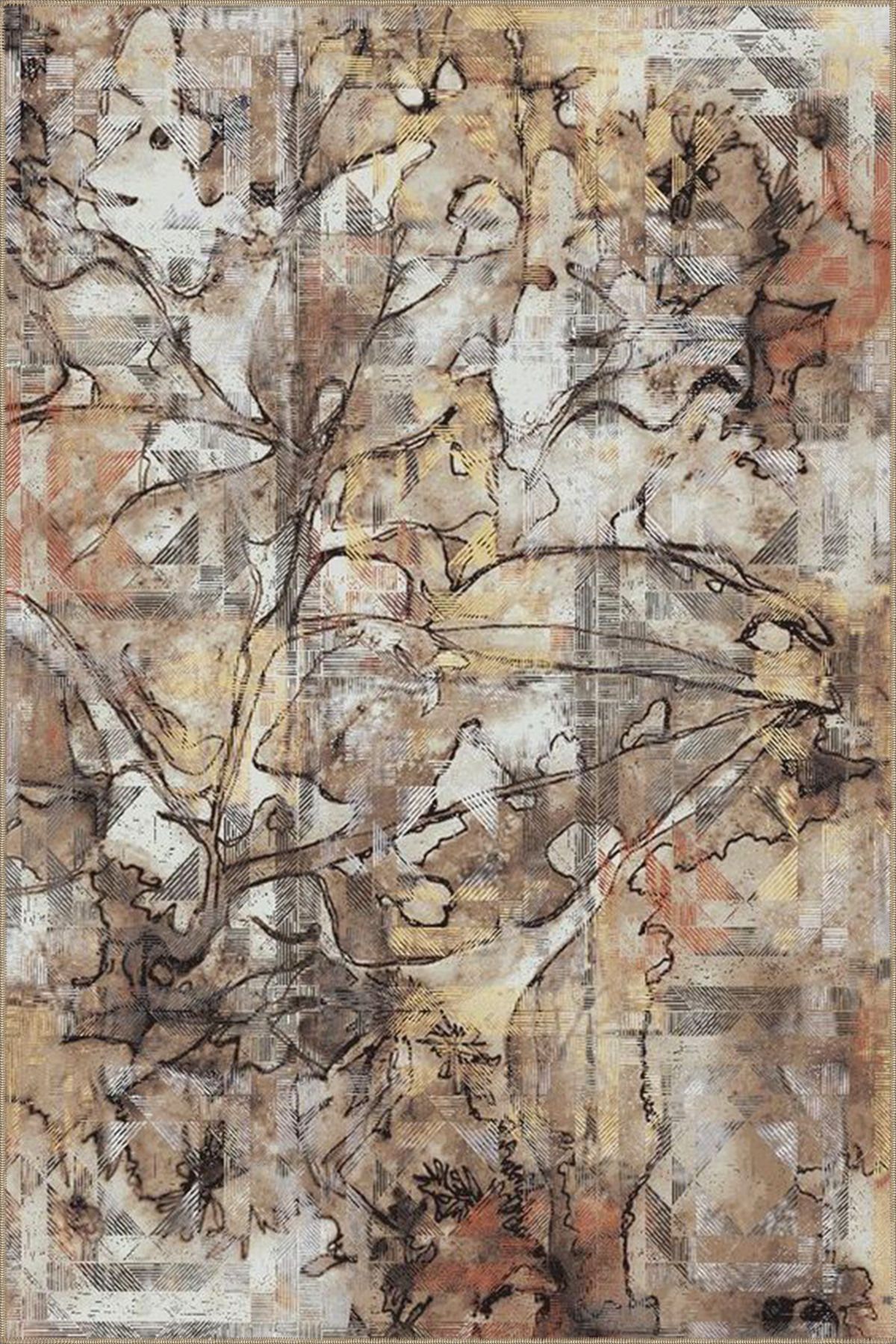 Kahverengi Boyalı Temalı Desenli Dokuma Taban Halı ve Yıkanabilir Halı miravip10072