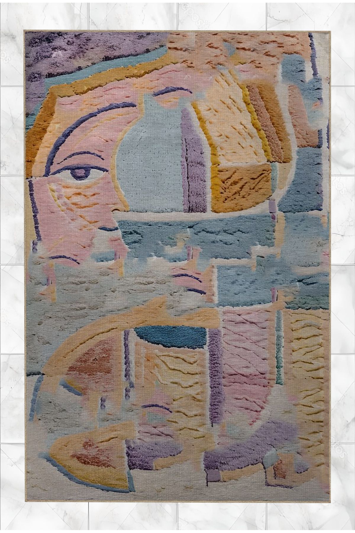 Shape Koleksiyonu Pastel Çok Renkli  Pembe Yüz Detaylı Dokuma Taban Modern Dekoratif Halı 41