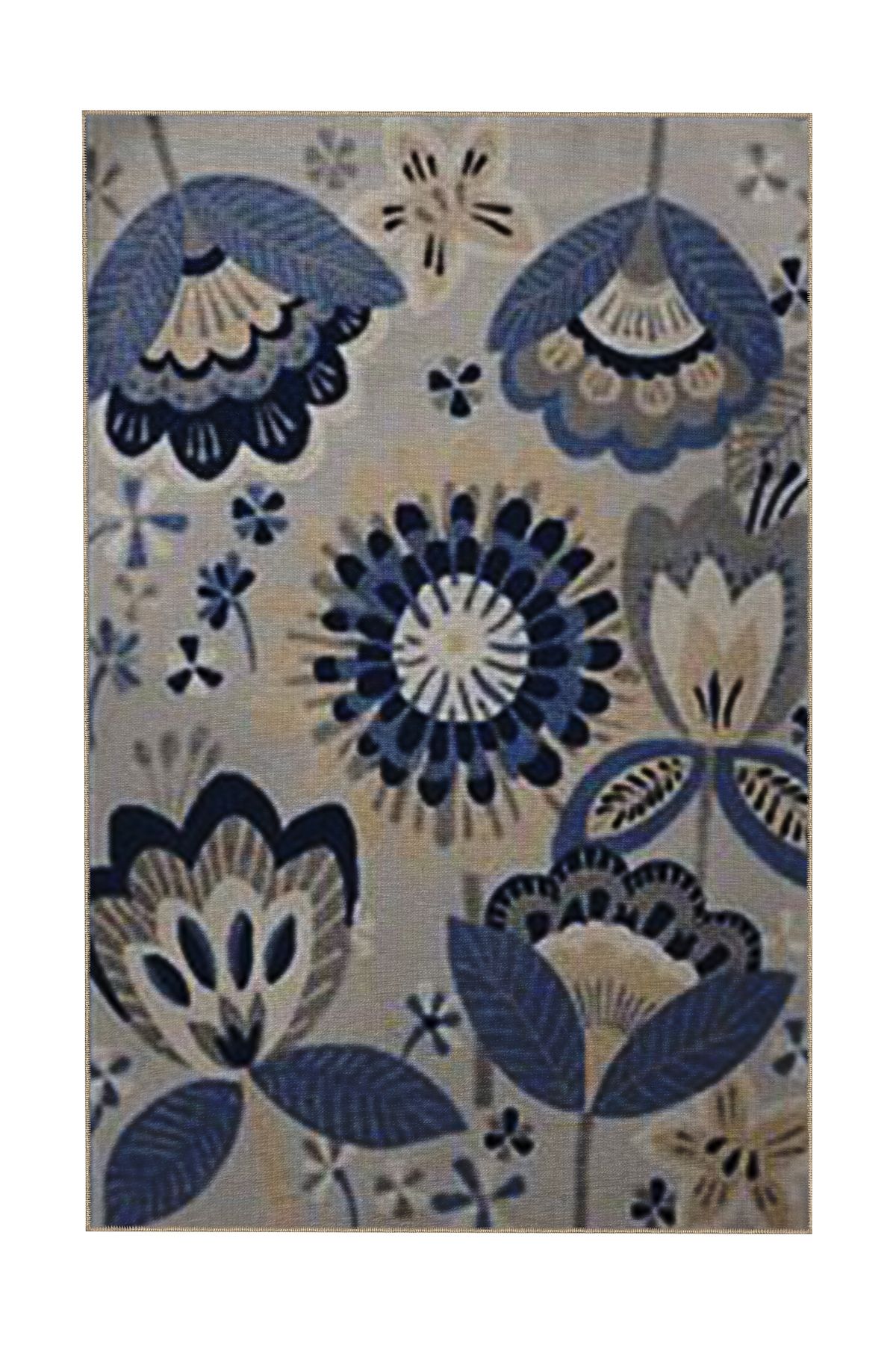 Gri Temalı Çok Renkli Floral Çiçek Desenli Kreatif Modern Dekoratif Halı 5343