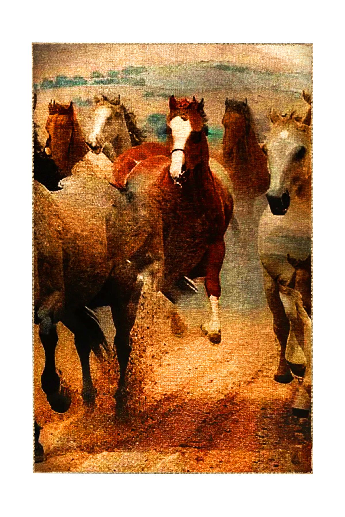 Animal Koleksiyonu Kahve Bej Tonlarında At Desenli Dokuma Taban Yıkanabilir Halı animal08