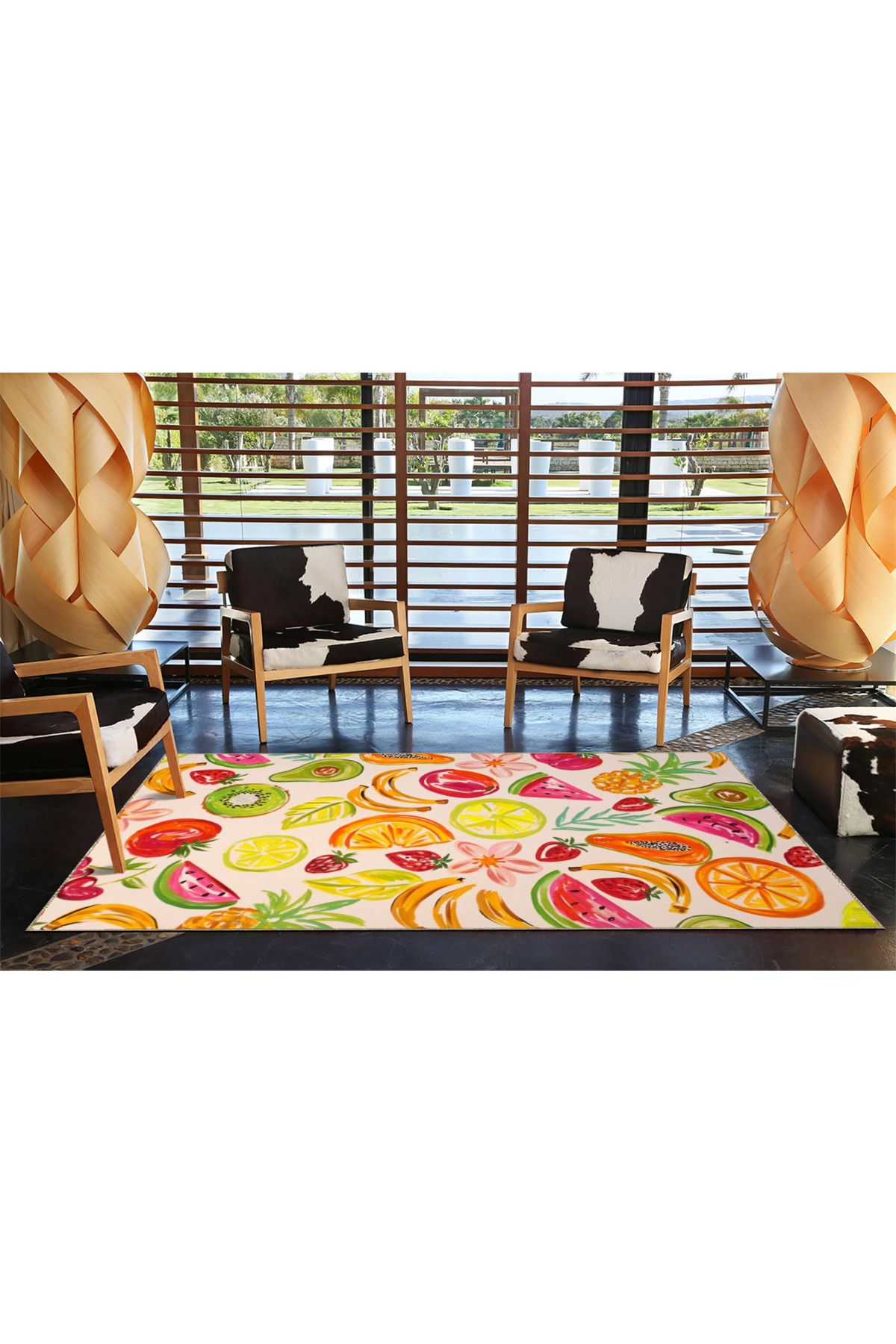 Sarı Mandalina Desenli Dokuma Taban Halı 3704