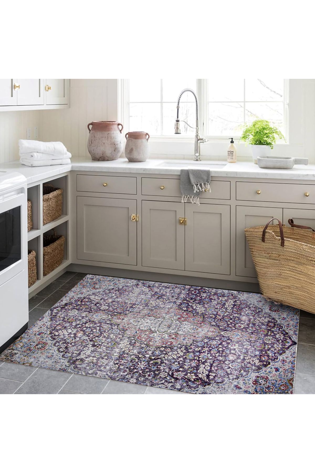 Mete Koleksiyonu Mor Tonlar Geleneksel Motif ve Çiçek Desenli Vintage Dekoratif Halı 46