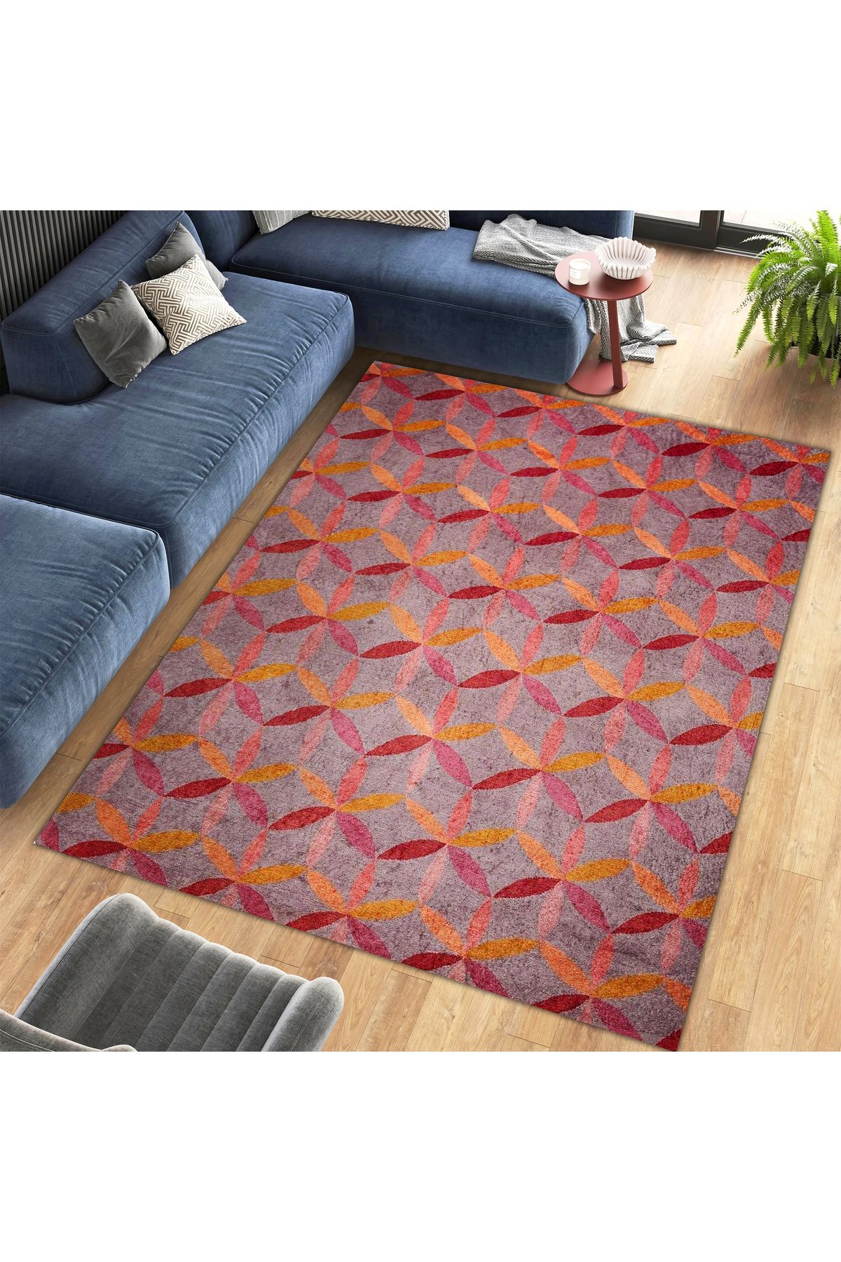 Mete Koleksiyonu Turuncu Tonlar Geometrik Şekiller Desenli Modern Dekoratif Halı 49