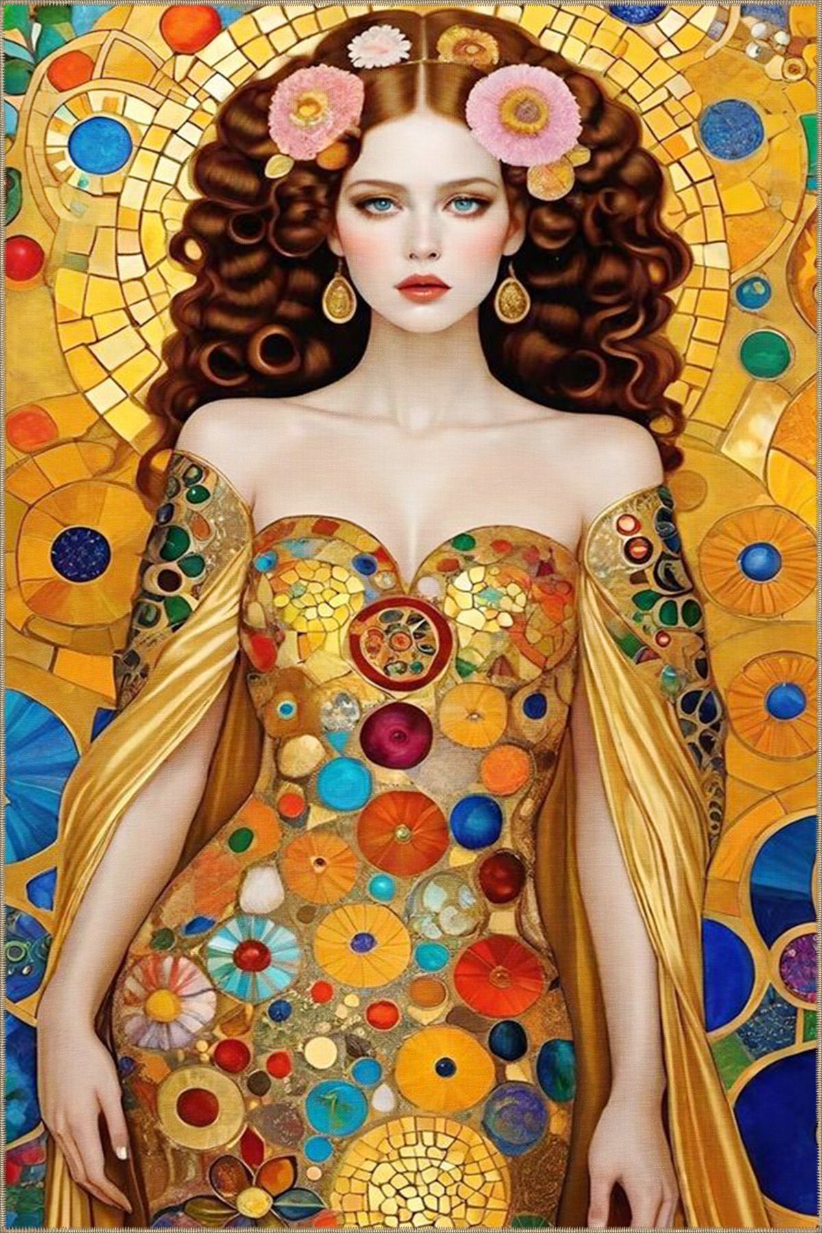 Renkli Kız Desenli Dekoratif Halı miravip749