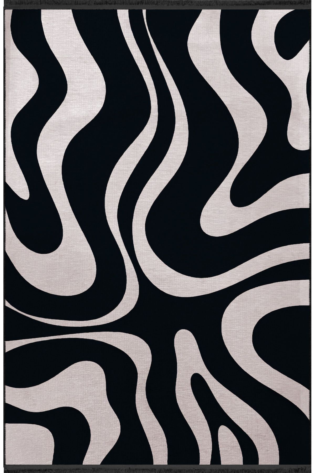 Siyah Bej Temalı Zebra Desenli Kreatif Modern Dekoratif Halı 2537