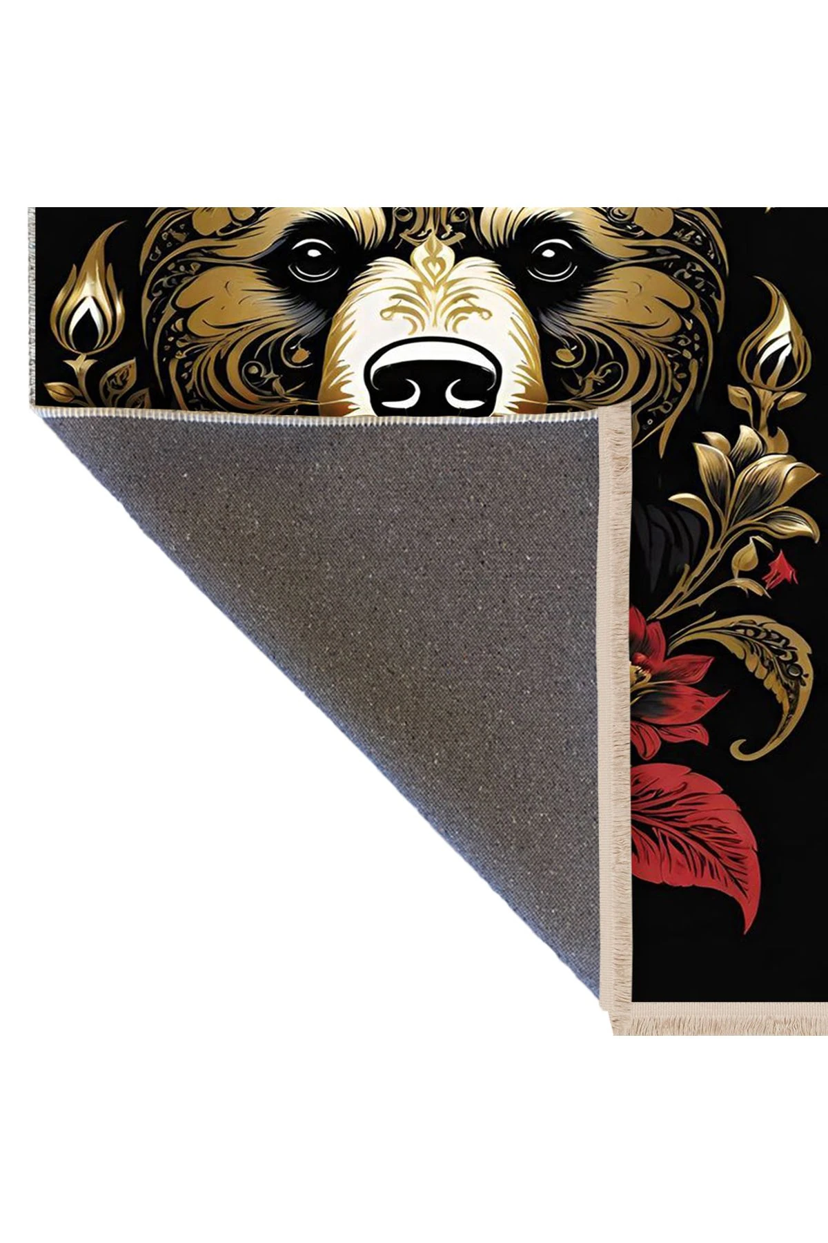 Yılmaz Koleksiyonu Siyah Sarı Kreatif  Ayı Desenli Dokuma Taban Modern Dekoratif Halı yılmaz28