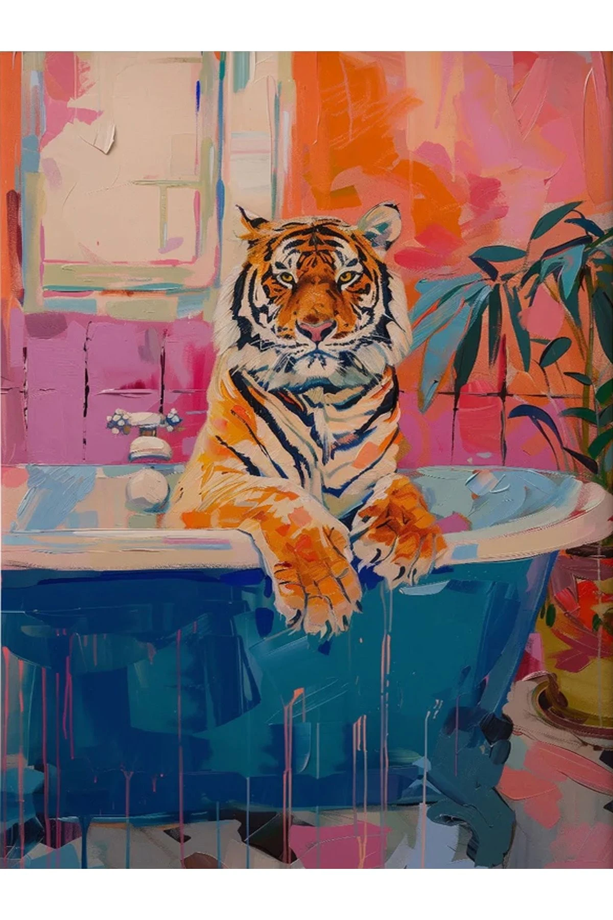 Kuzey Koleksiyonu Mavi Küvette Kaplan Desenli Dokuma Taban Dekoratif Halı kuzey41