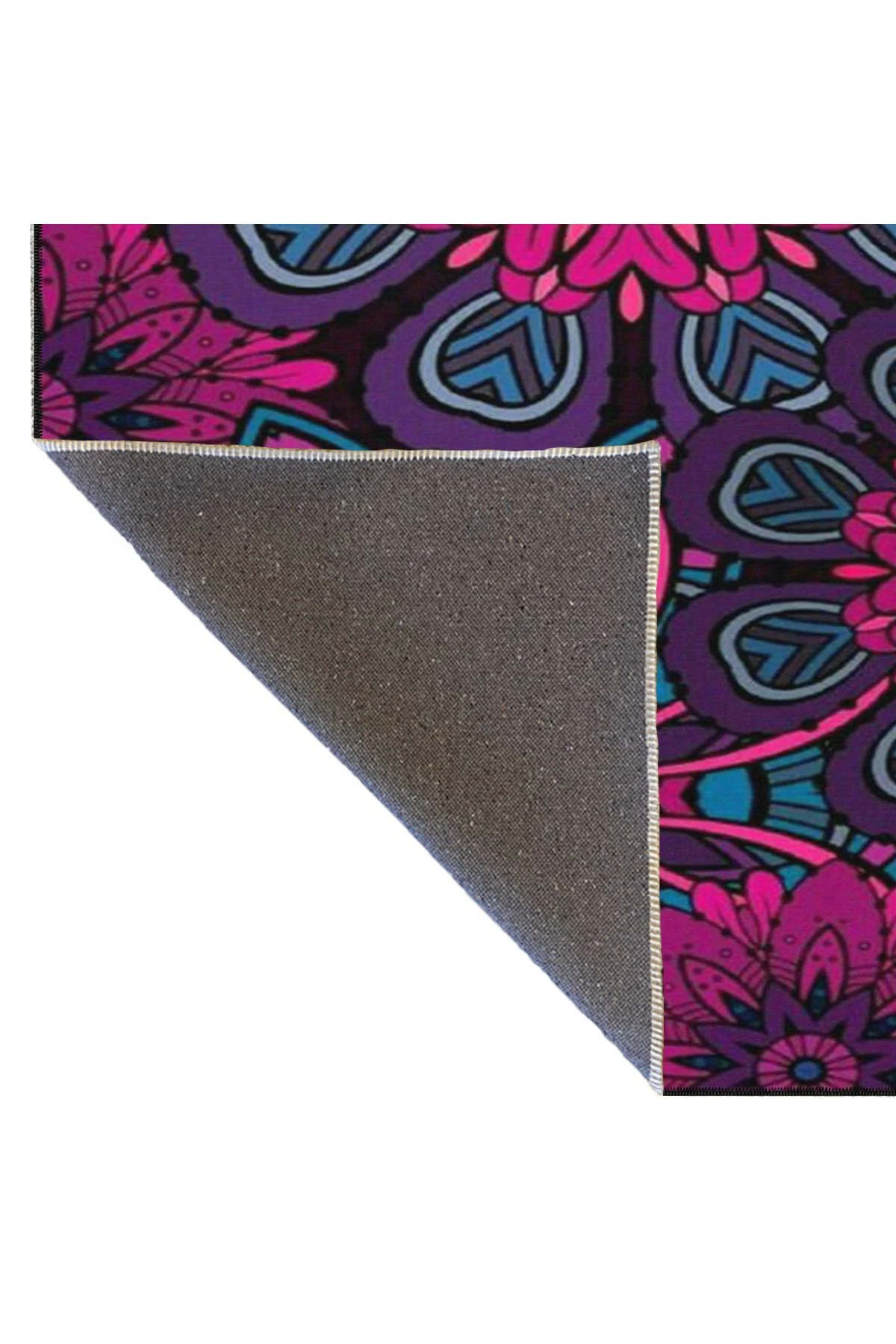 Mor Pembe Çiçek Temalı Desenli Dokuma Taban Ve Dekoratif Yıkanabilir Halı Miravip8527