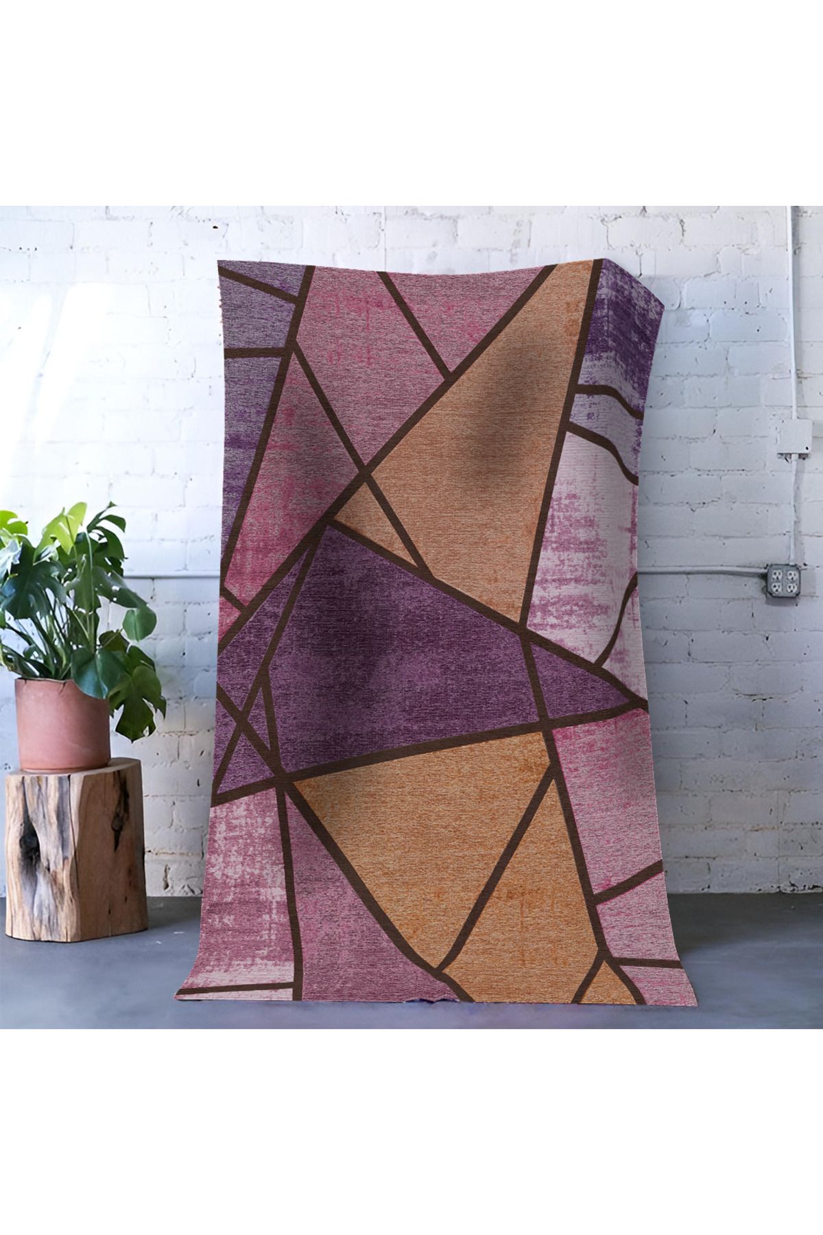 Mira Mor Turuncu Ton Geometrik Üçgen Desenli Modern Dekoratif Halı Mira 1568