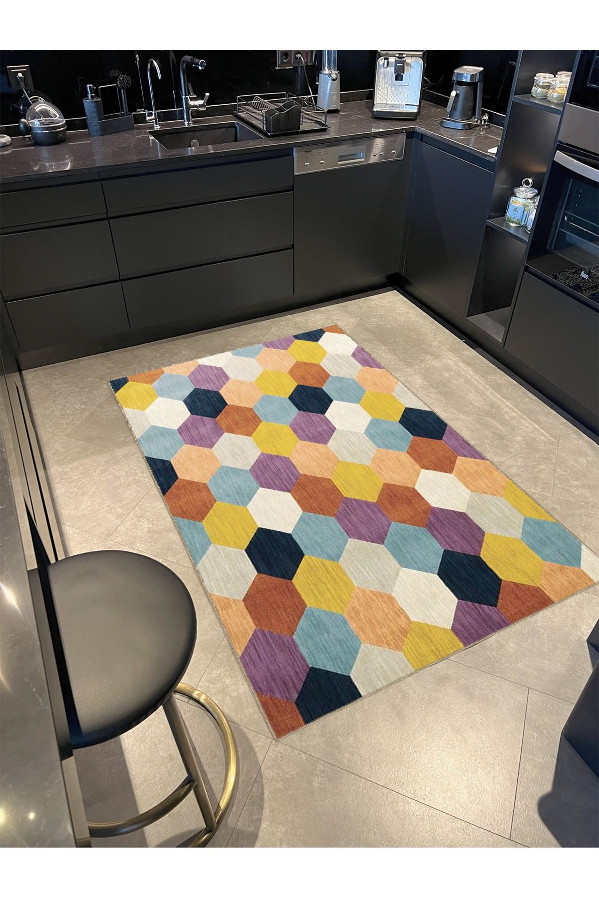 Çok Renkli Geometrik Kovan Petek Desenli Kreatif Modern Dekoratif Halı 3963