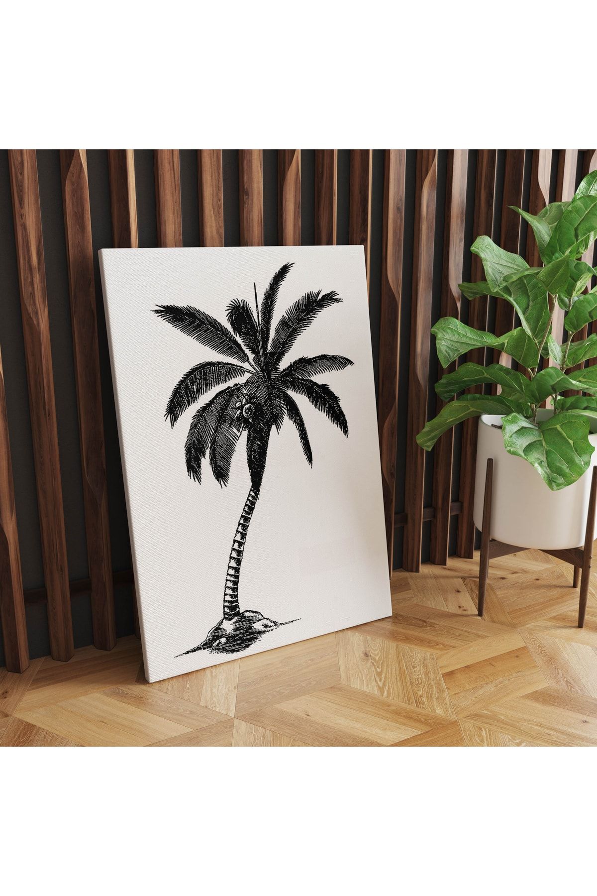 Kanvas Tablo Siyah Beyaz Palmiye 18
