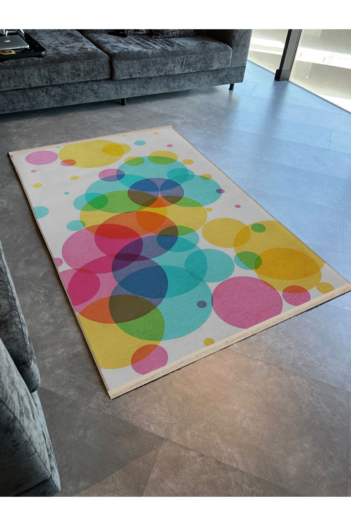 Çok Renkli Boya Damlası Daire Şekil Desenli Kreatif Modern Dekoratif Halı 2160