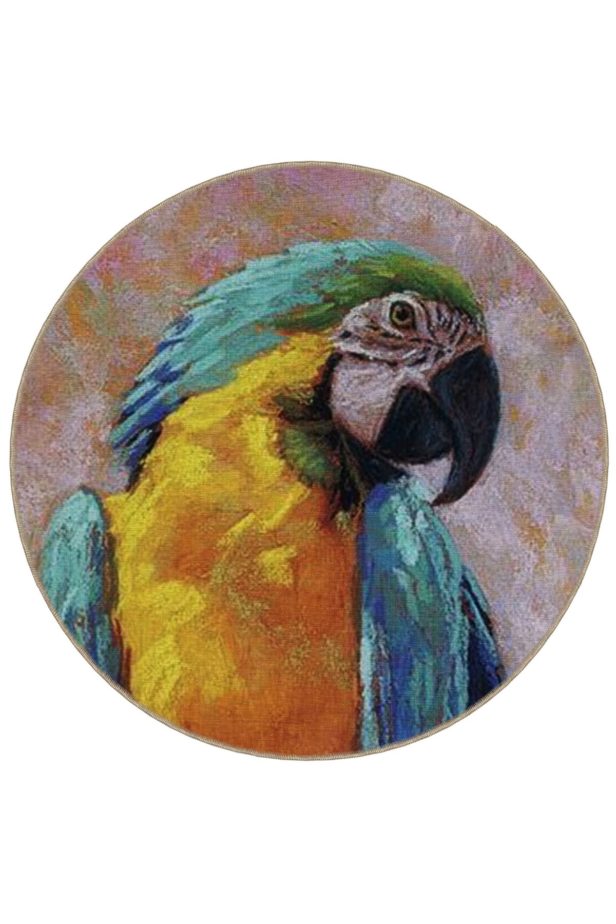 Animal Koleksiyonu Yuvarlak Sarı Mavi Papağan Desenli Dokuma Taban Yıkanabilir Halı animal15