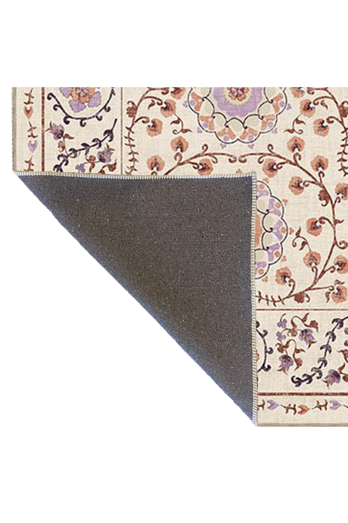 Krem Çiçekli Geometrik Modern Dokuma Taban Halı miravip8106