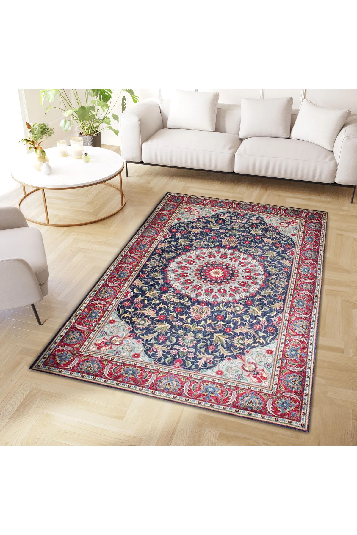 Cansu Koleksiyonu Çok Renkli Desenli Dokuma Taban Modern Dekoratif Halı cansu40