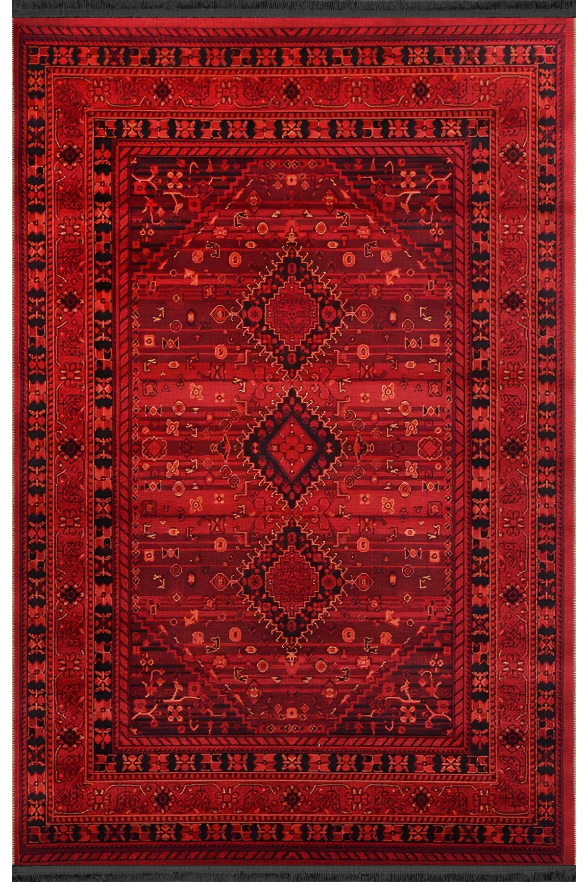 Berlin Kırmızı Temalı Geleneksel Motif Etnik Desenli Vintage Dekoratif Halı 1925