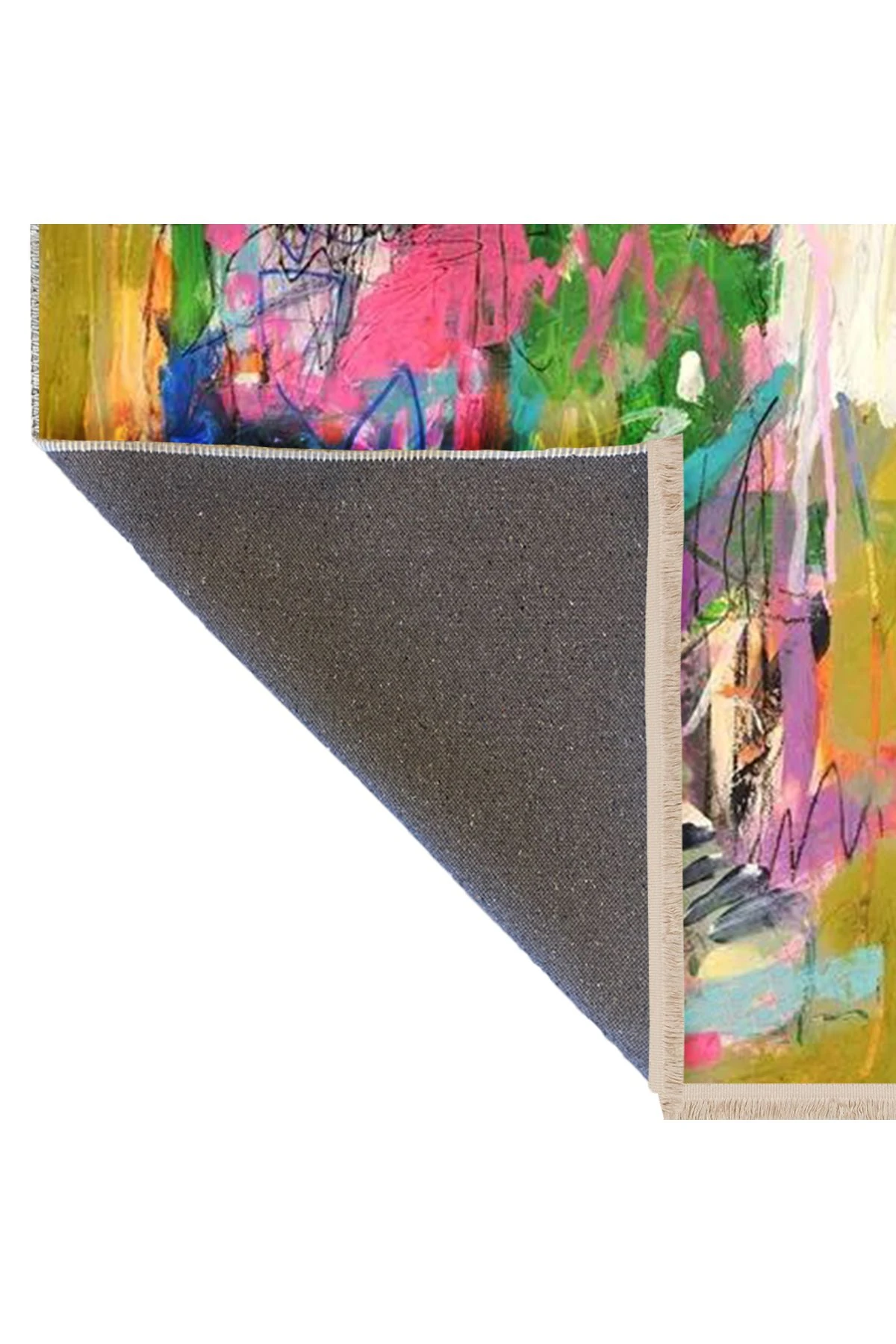 Özge Koleksiyonu Yağlı Boya Görünümlü Çok Renkli Soyut Desenli Dokuma Taban Dekoratif Halı özge20